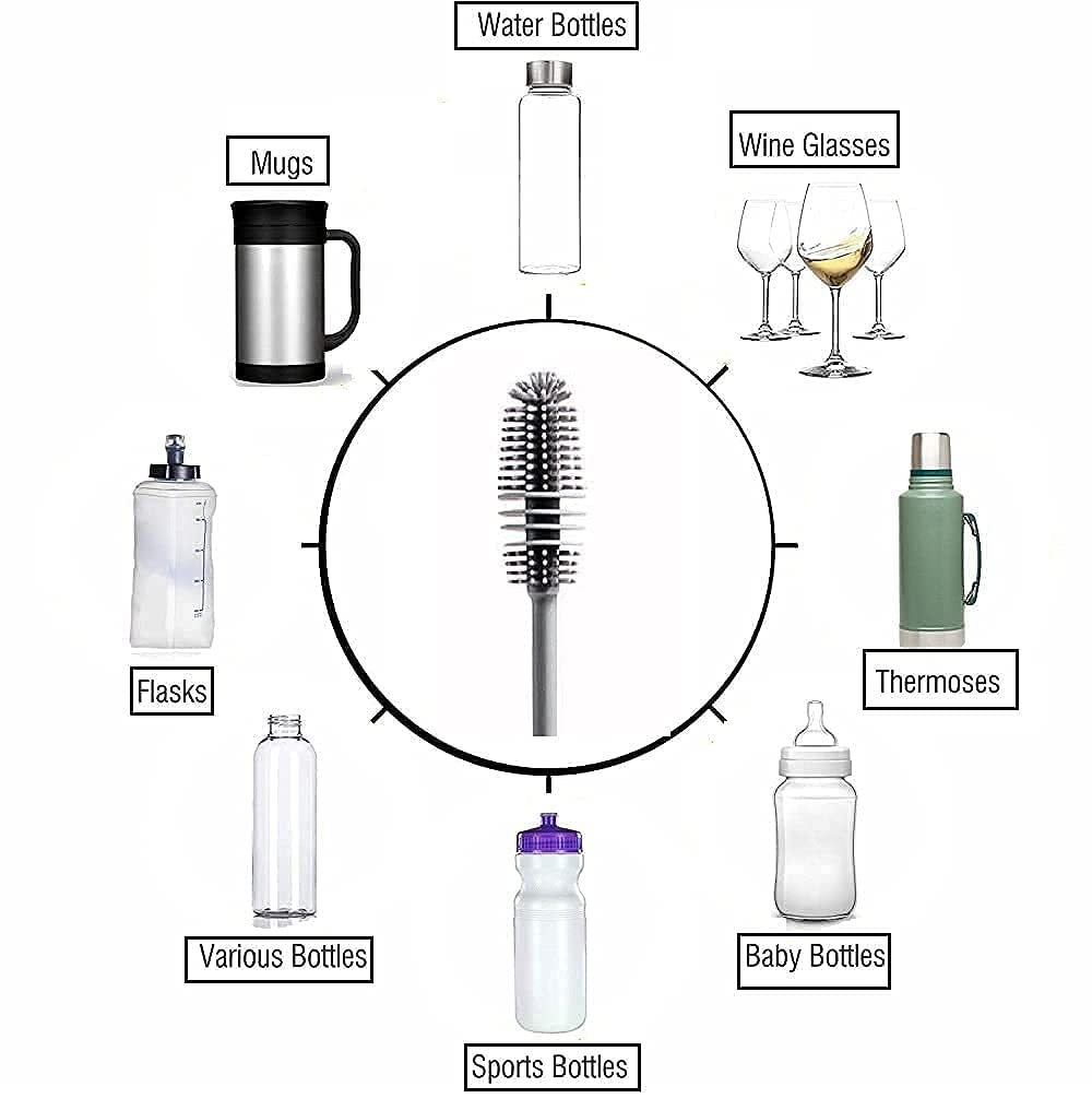 Sanivya Bottle Cleaning Brush Silicone Long Handle for Baby Bottle, Water Bottle, Containers, Vase and Glass, Bottle Cleaner for Home and Kitchen Accessories Item Products