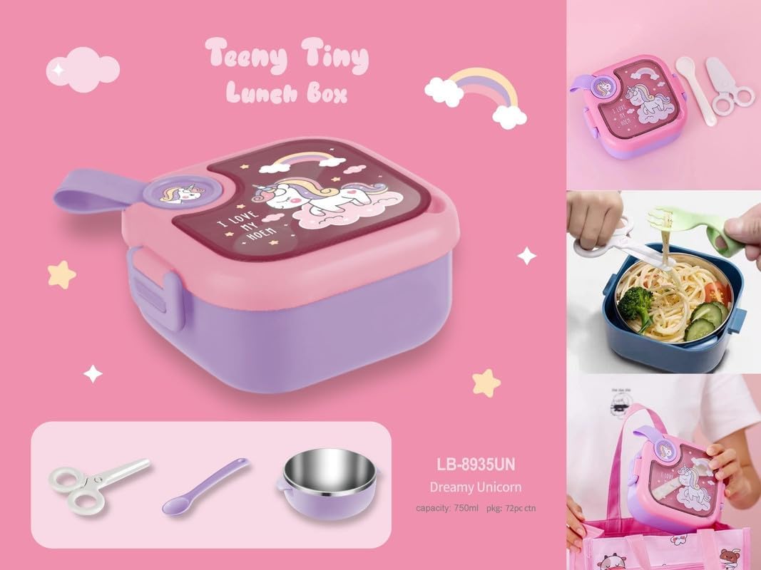 MIRTONICS 3 Compartment Stainless Steel Lunch Box Leakage Proof Lunch Box for School Kids Adults (750ml_Multicolor)