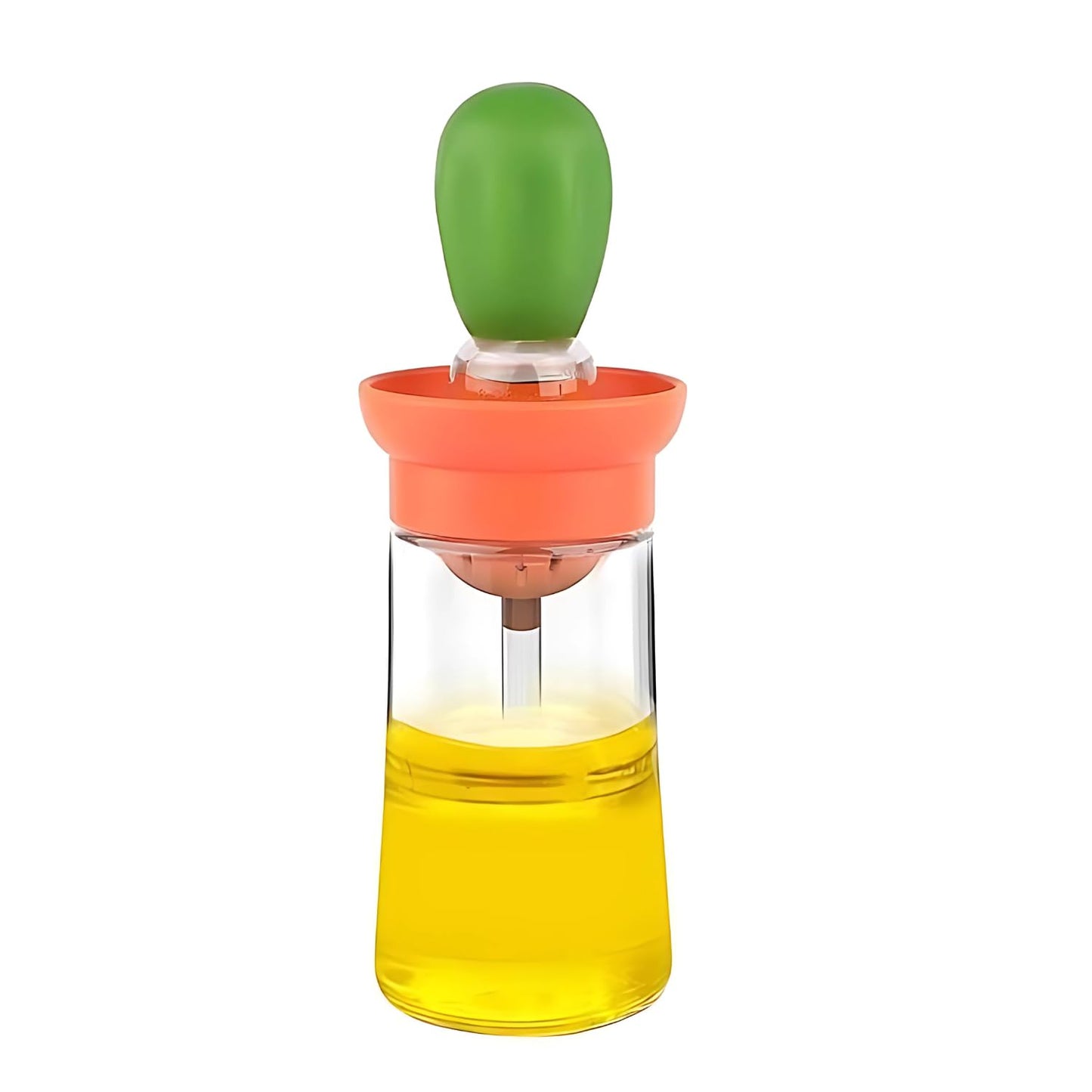 Patel's Kitchen 2in 1 Glass Olive Oil Dispenser Bottle With Silicone Brush Droper Silicone Dropper Measuring Oil Dispenser Bottle for Kitchen Cooking Baking and BBQ Red (180 ml)