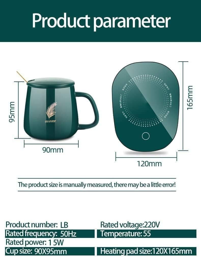 GABANIZ Auto Shut Off Hot Plate Personal Heated Ceramic Mug Desk Coffee Beverage Thermostatic Smart Heater Milk Tea Cocoa Water Home and Office Use Cup Spoon