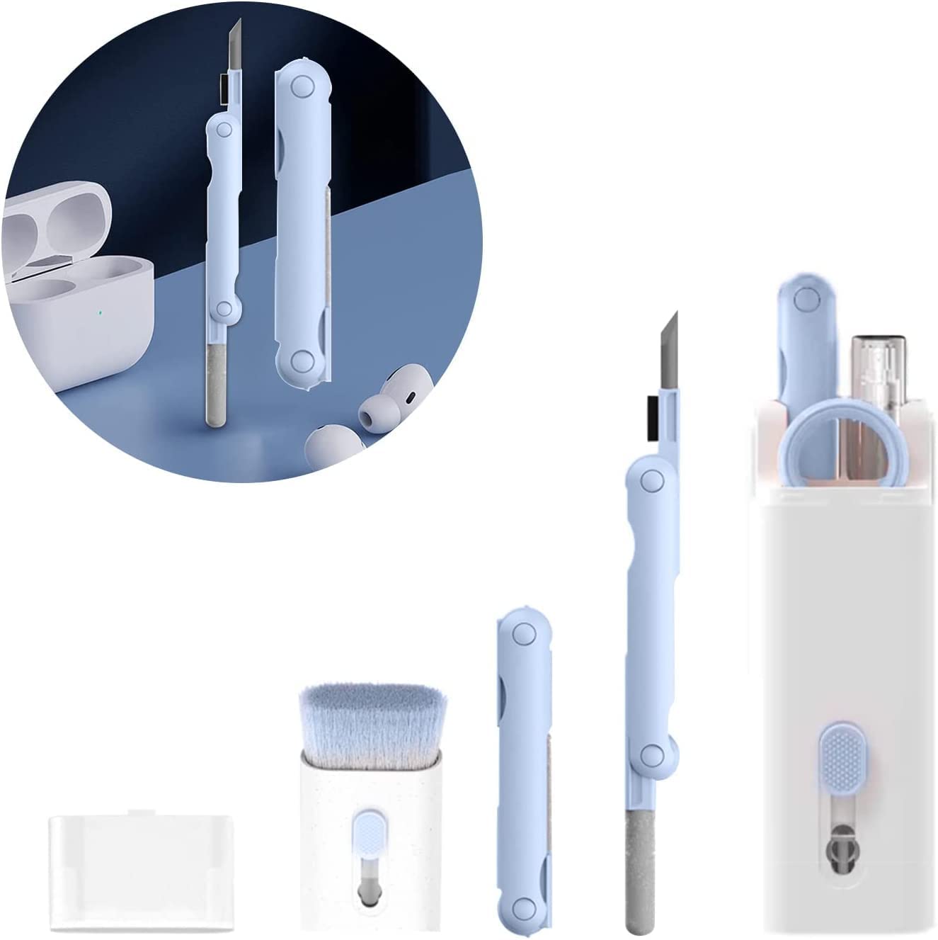 COSUTEK® 7 in 1 Keyboard Cleaning Brush Kit, Keyboard Cleaning Kit, Multifunctional Cleaner Tools, Earphone Cleaner, Flannel Sponge, Spray Bottle, Keycap Buckle, High-Density Brush, Cleaning Pen