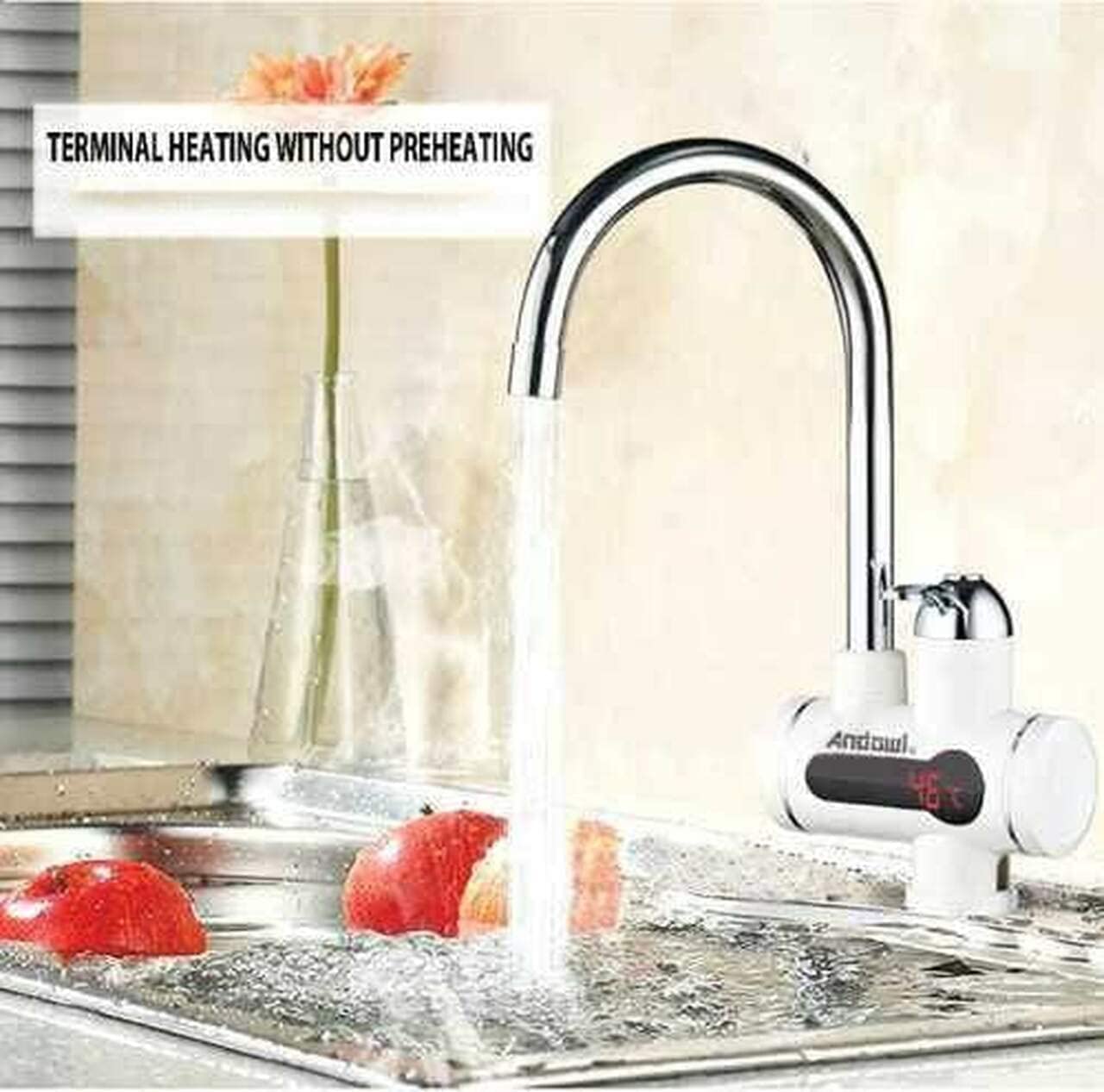 Water Heater & Tankless Electric Fast Water Heating Tap Instant Hot Faucet Kitchen Electric Tap Faucet LED Electric Head Water Heaters For Home Kitchen (3000W)