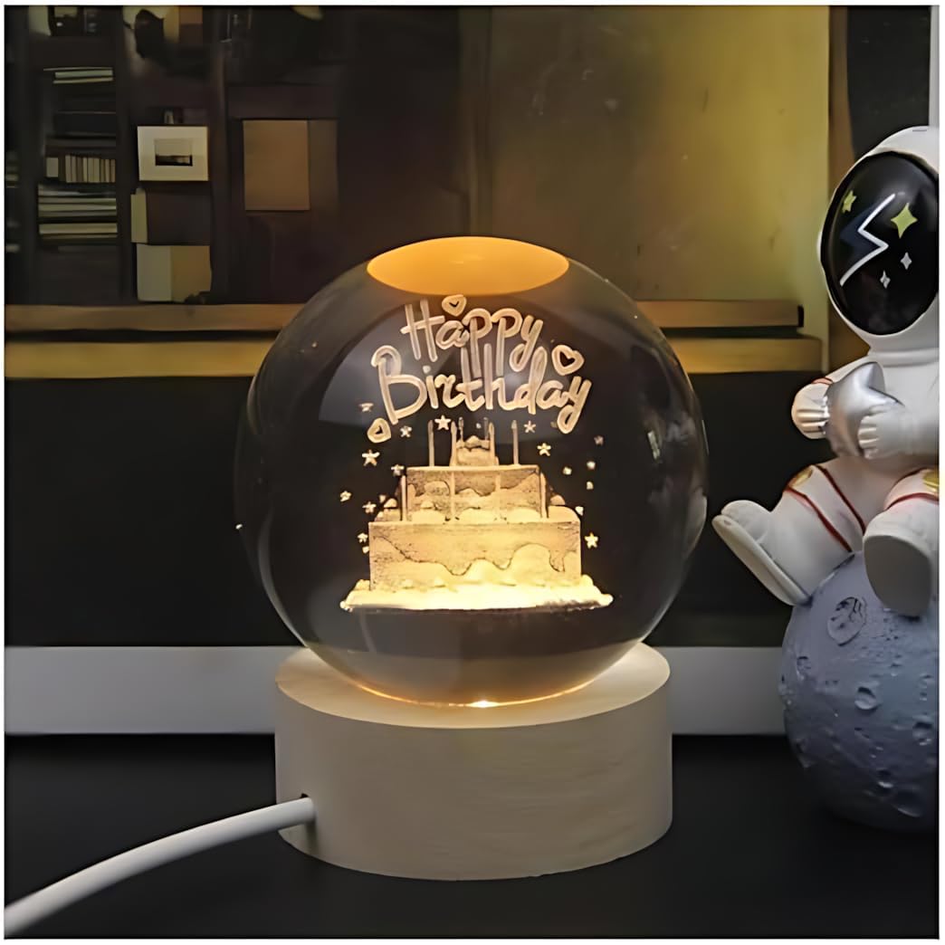 Desidiya Moon Crystal Ball Night Light,2.4 Inch Glass Ball Night LED Lamp with Woodern Base,Decorations Gifts for Men,Women,Kids,Boys,Girls | Gifts for Woman | Valentine Gifts