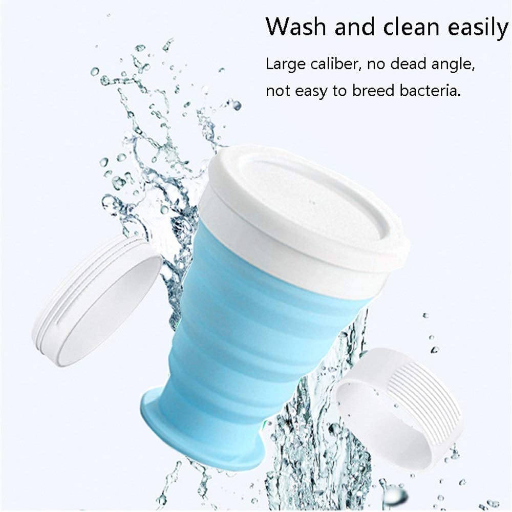 Baskety Silicone Collapsible Travel Cup - Silicone Folding Camping Cup with Lids - Expandable Drinking Cup Set - BPA Free, Portable, Graduated
