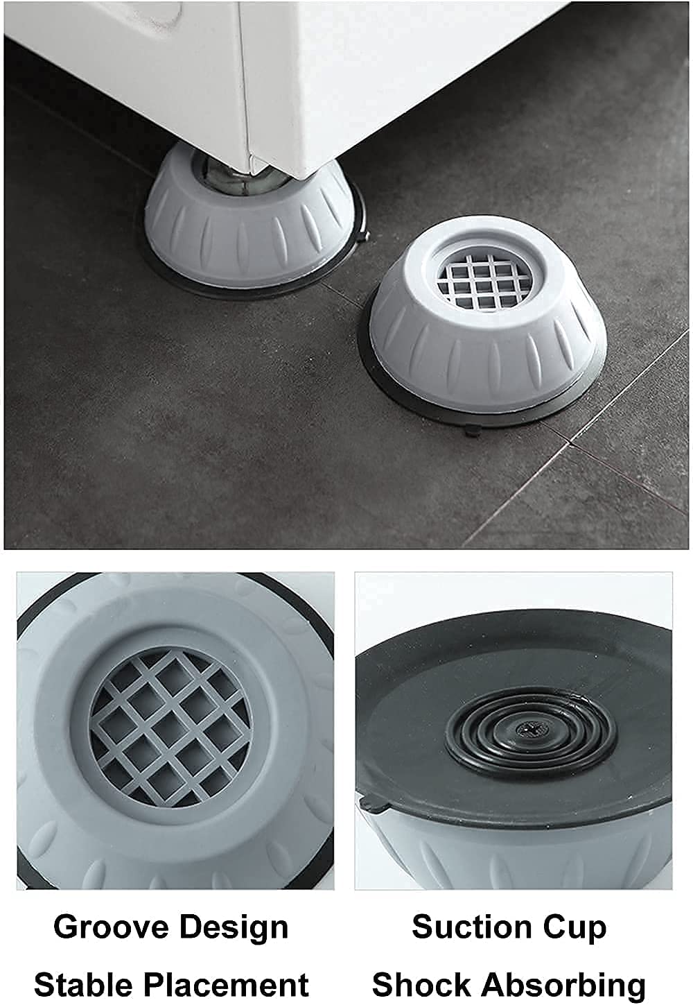 Dhruheer 4 PCs of Anti Vibration Washing Machine Pads Washer with Suction Cup || Anti Walk Pads Shock Absorber Furniture Lifting Base || Fridge Washing Machine Leveling Feet