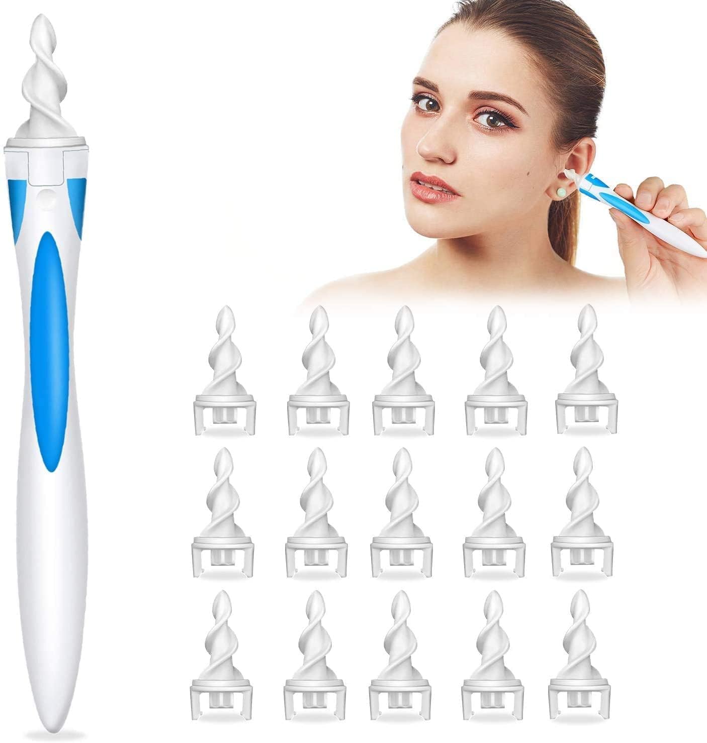 GLENOXZONE Ear Wax Removal Tool Kit – Upgraded Smart Silicone Spiral Ear Cleaner with 16 Replacement Tips, Safe Earwax Remover for Adults and Kids, Effective Swab Kit for Gentle Ear Cleaning (Pack of 1)