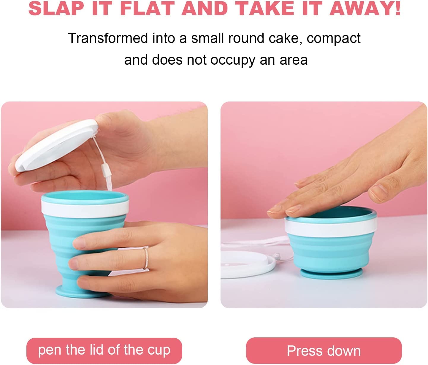 Baskety Silicone Collapsible Travel Cup - Silicone Folding Camping Cup with Lids - Expandable Drinking Cup Set - BPA Free, Portable, Graduated