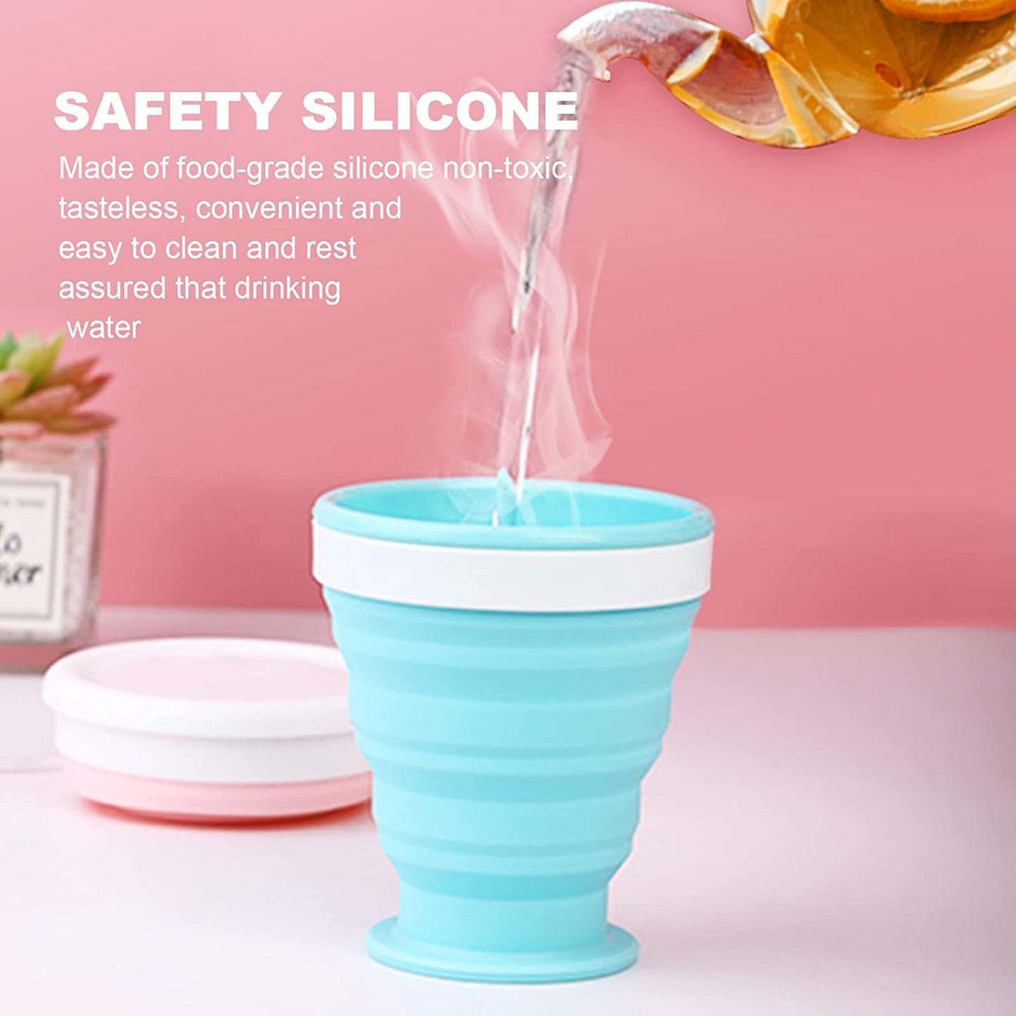 Baskety Silicone Collapsible Travel Cup - Silicone Folding Camping Cup with Lids - Expandable Drinking Cup Set - BPA Free, Portable, Graduated