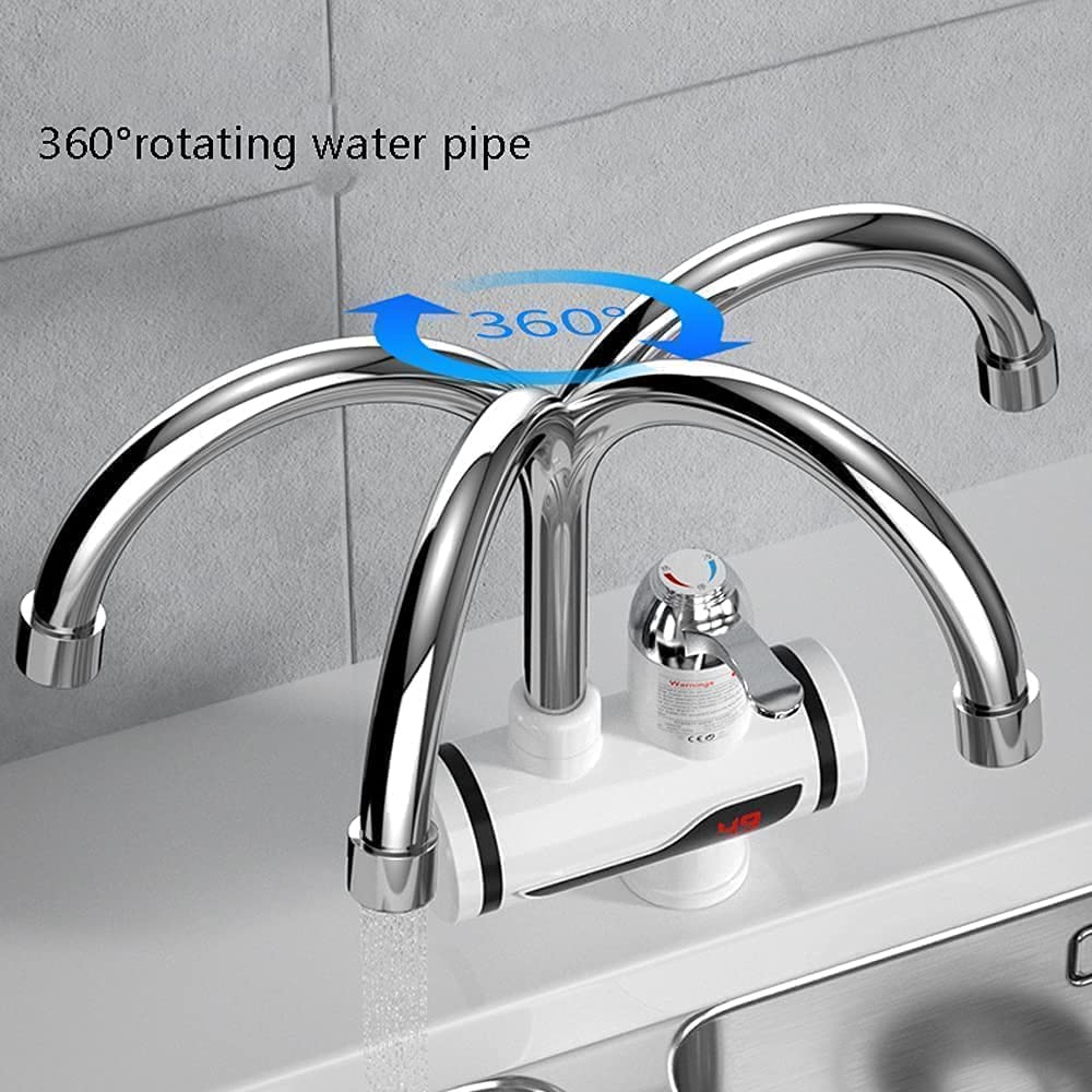 Water Heater & Tankless Electric Fast Water Heating Tap Instant Hot Faucet Kitchen Electric Tap Faucet LED Electric Head Water Heaters For Home Kitchen (3000W)