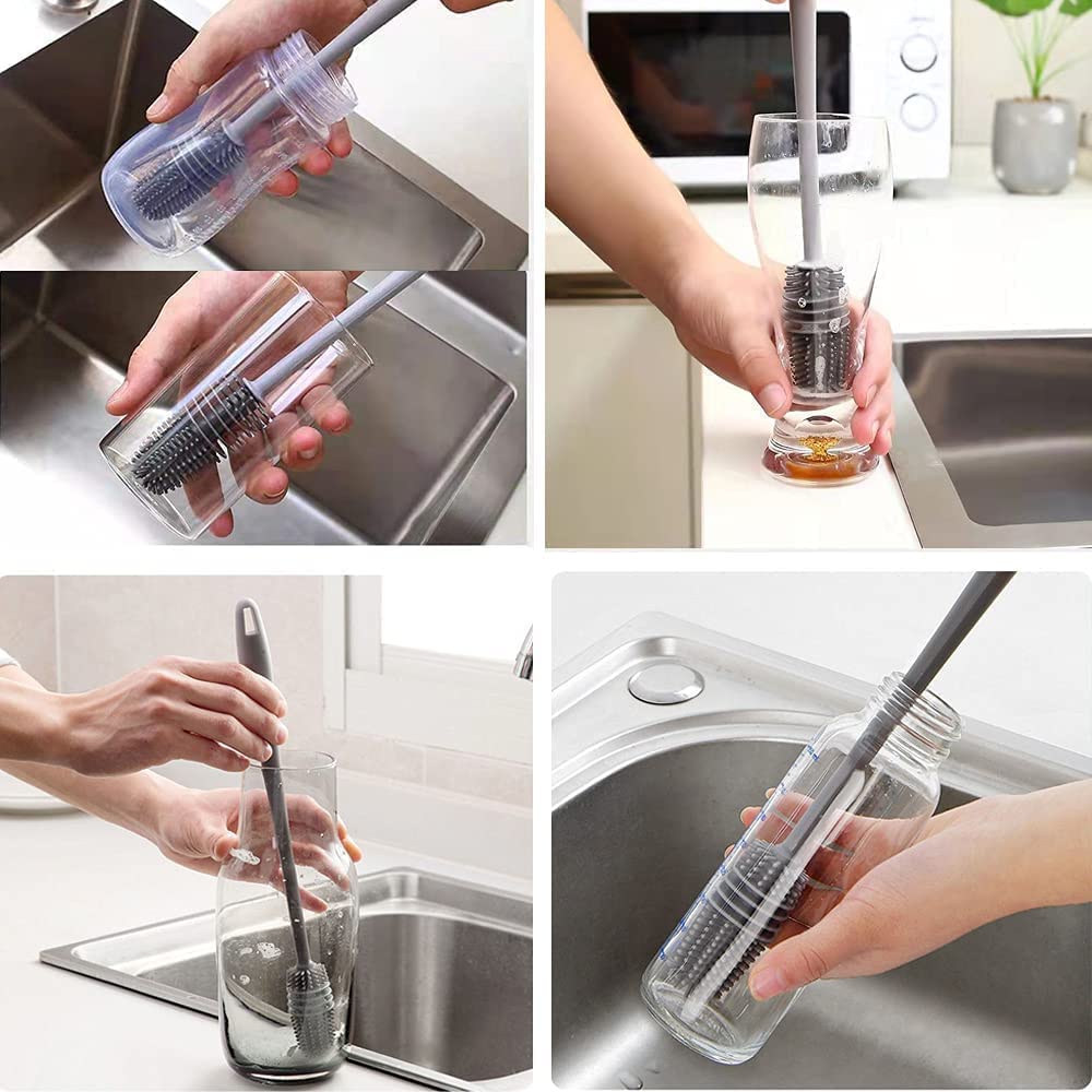 Sanivya Bottle Cleaning Brush Silicone Long Handle for Baby Bottle, Water Bottle, Containers, Vase and Glass, Bottle Cleaner for Home and Kitchen Accessories Item Products