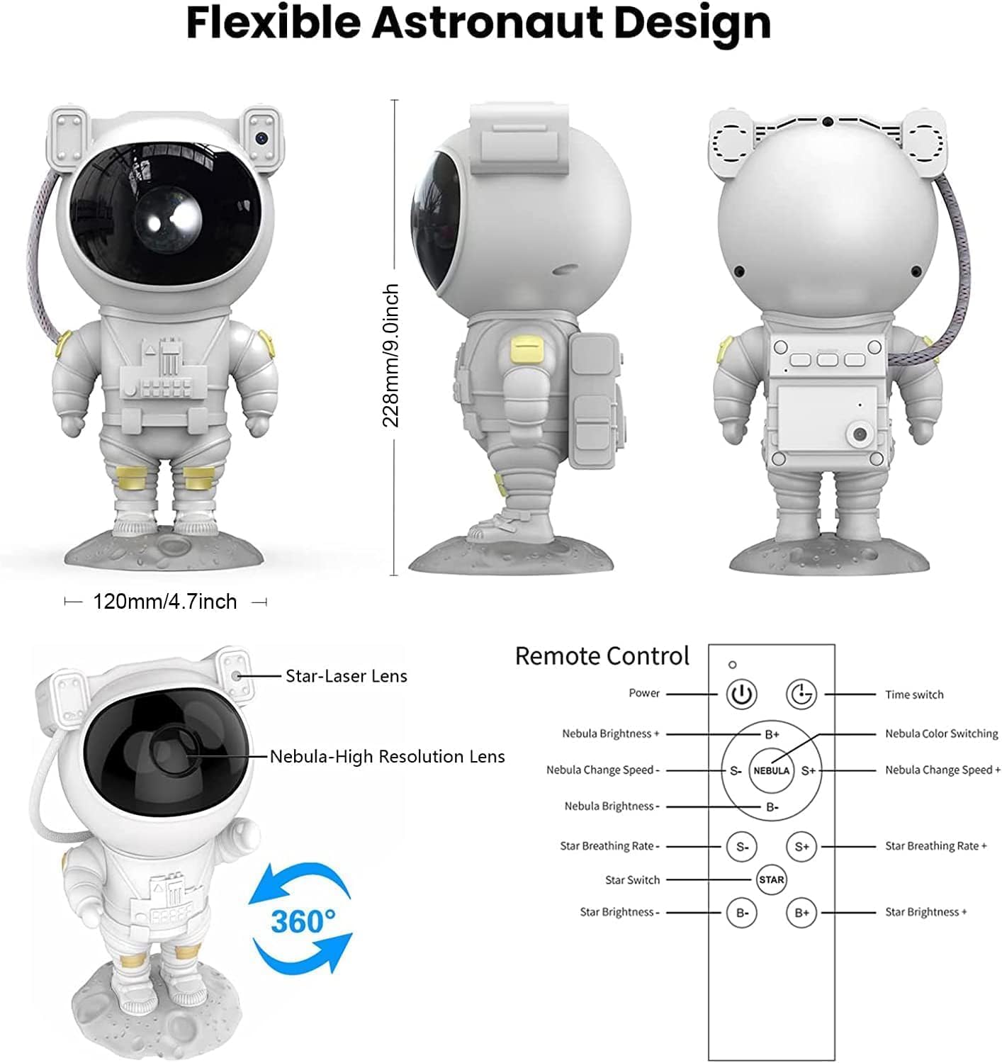 DOCAT Astronaut Projector Night Light with Remote Control, 360° Rotating Galaxy Nebula Star Light Projector with Timer & Adjustable Head, Astronaut Light Lamp for Bedroom, Home Decor (Astronaut Lamp)