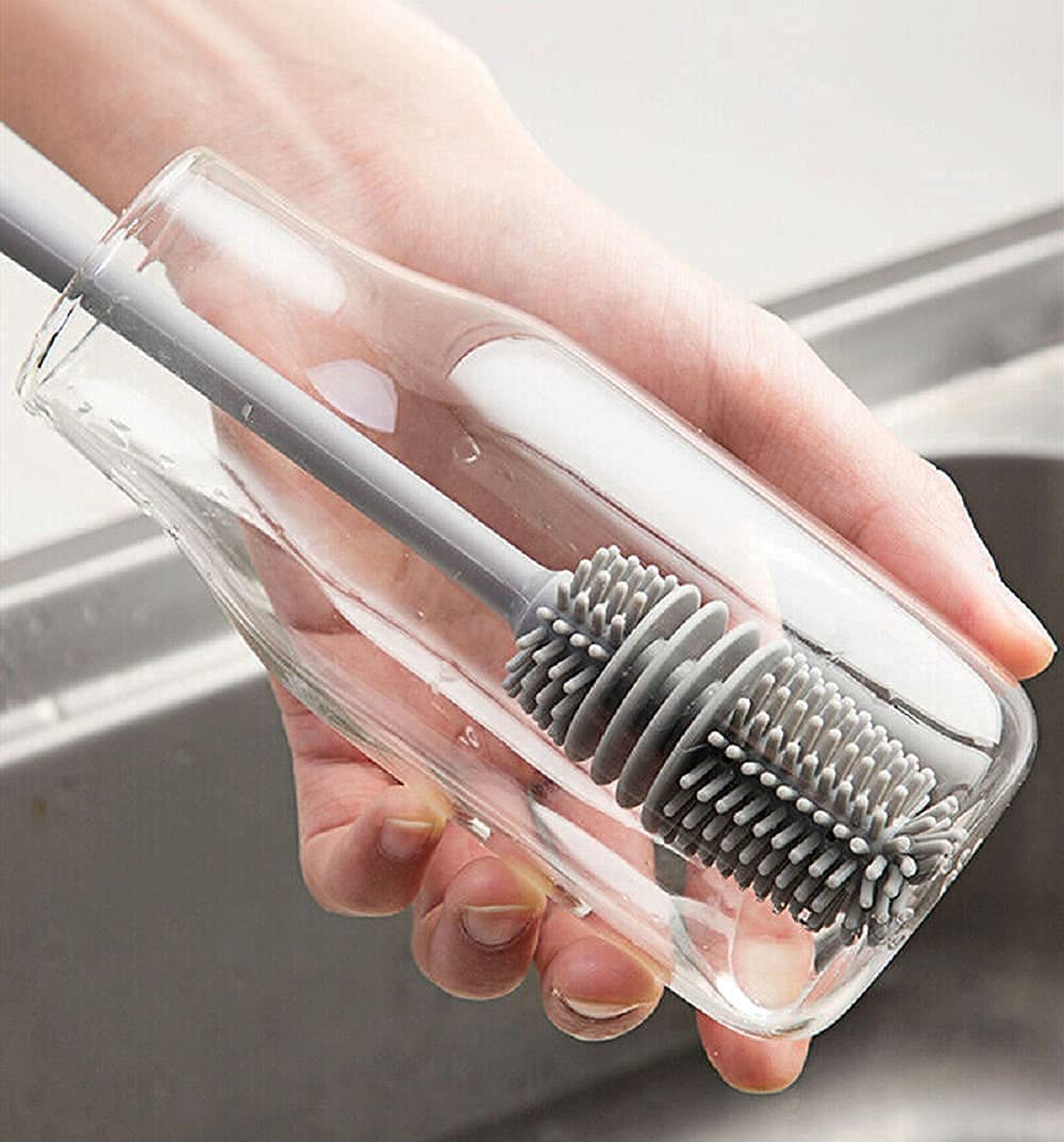 Sanivya Bottle Cleaning Brush Silicone Long Handle for Baby Bottle, Water Bottle, Containers, Vase and Glass, Bottle Cleaner for Home and Kitchen Accessories Item Products