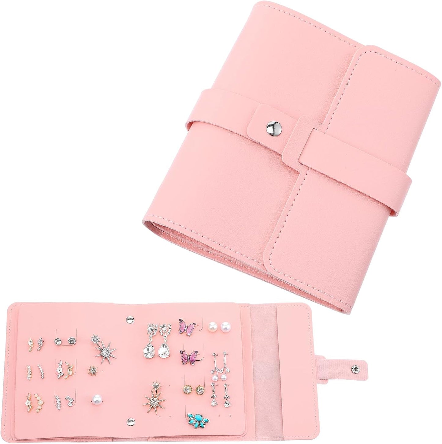 Travel Earring Case, Foldable Book Design Jewelry Organizer Book Portable PU Leather Earring Organizer Box Ear Ring Holder 84 Holes with 2 Storage Pockets 1 Interlayer for DIY Drilling(Multicolour)