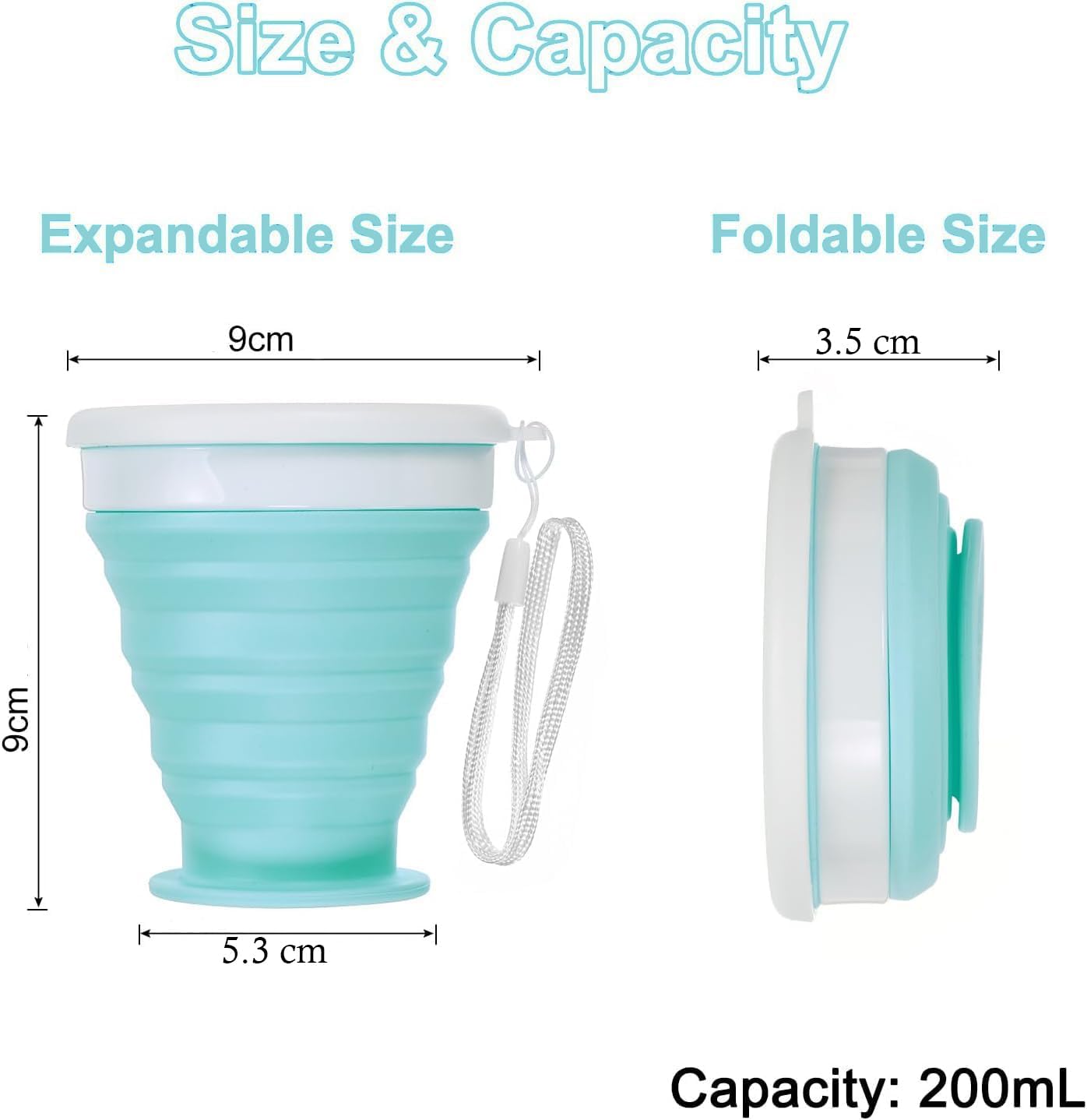 Baskety Silicone Collapsible Travel Cup - Silicone Folding Camping Cup with Lids - Expandable Drinking Cup Set - BPA Free, Portable, Graduated