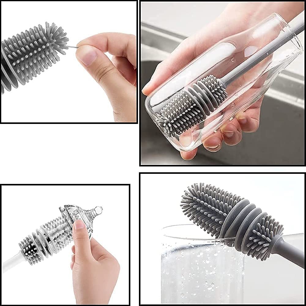 Sanivya Bottle Cleaning Brush Silicone Long Handle for Baby Bottle, Water Bottle, Containers, Vase and Glass, Bottle Cleaner for Home and Kitchen Accessories Item Products