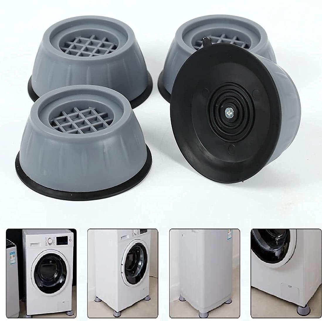 Dhruheer 4 PCs of Anti Vibration Washing Machine Pads Washer with Suction Cup || Anti Walk Pads Shock Absorber Furniture Lifting Base || Fridge Washing Machine Leveling Feet