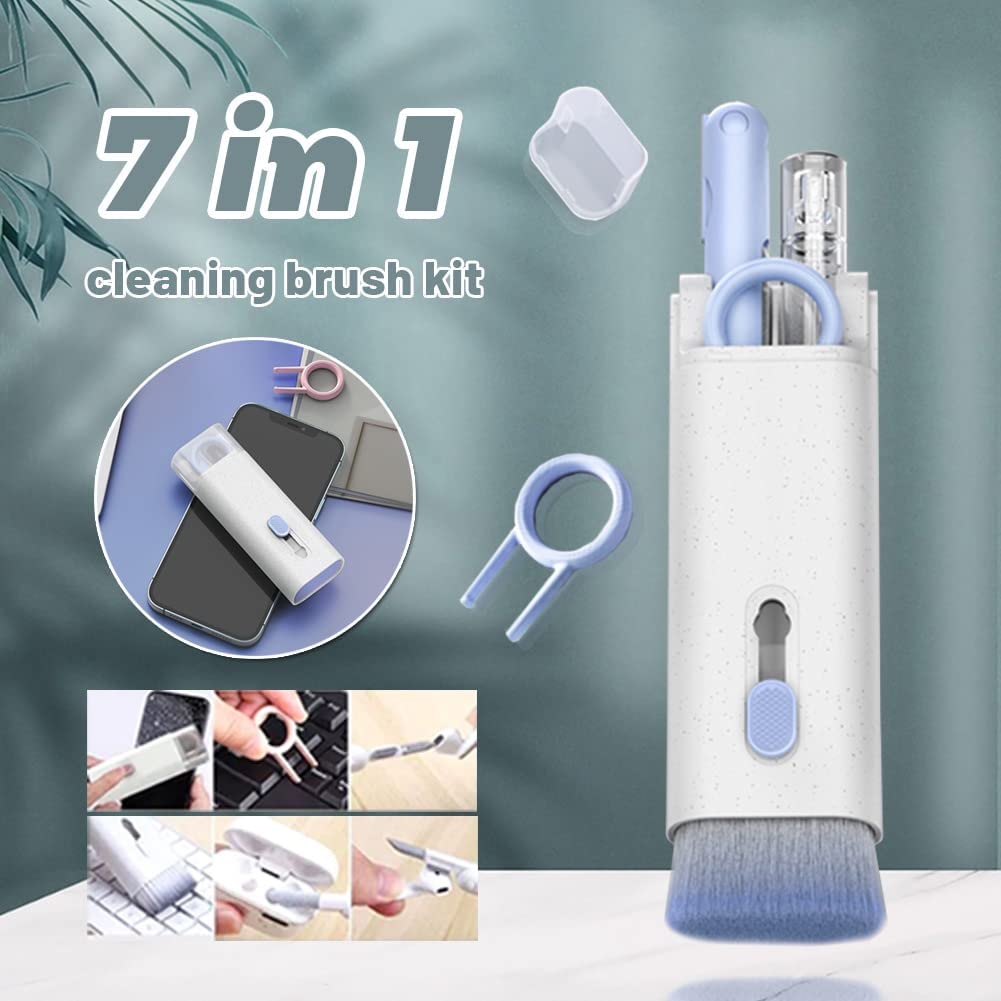 COSUTEK® 7 in 1 Keyboard Cleaning Brush Kit, Keyboard Cleaning Kit, Multifunctional Cleaner Tools, Earphone Cleaner, Flannel Sponge, Spray Bottle, Keycap Buckle, High-Density Brush, Cleaning Pen