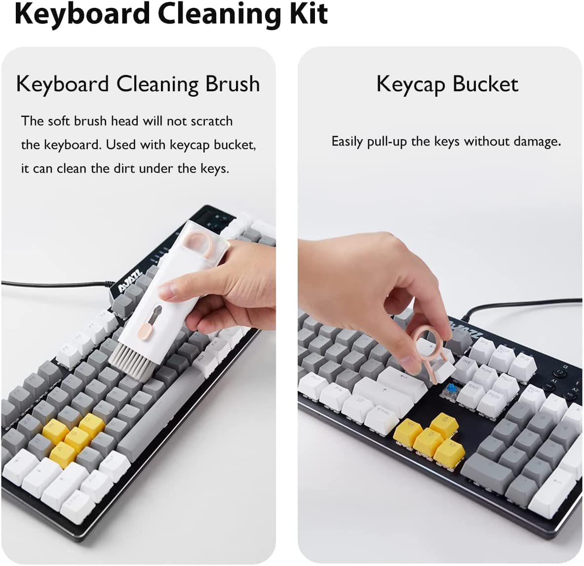 COSUTEK® 7 in 1 Keyboard Cleaning Brush Kit, Keyboard Cleaning Kit, Multifunctional Cleaner Tools, Earphone Cleaner, Flannel Sponge, Spray Bottle, Keycap Buckle, High-Density Brush, Cleaning Pen