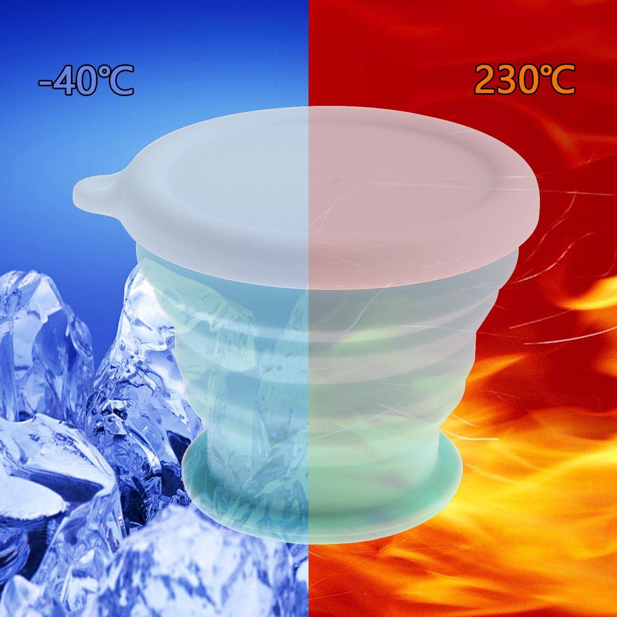 Baskety Silicone Collapsible Travel Cup - Silicone Folding Camping Cup with Lids - Expandable Drinking Cup Set - BPA Free, Portable, Graduated