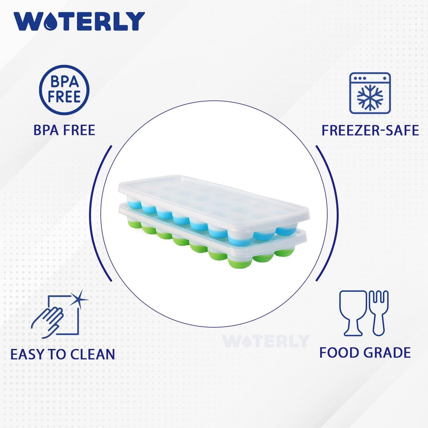 WOTERLY 4 Pcs Pop Up Round Ice Cube Trays| Ice Tray with Lid for Freezer| Easy Release,Flexible Silicone Bottom, Stackable Food Grade Plastic,BPA Free| Make Perfect Ice Balls (Set of 4Pcs)
