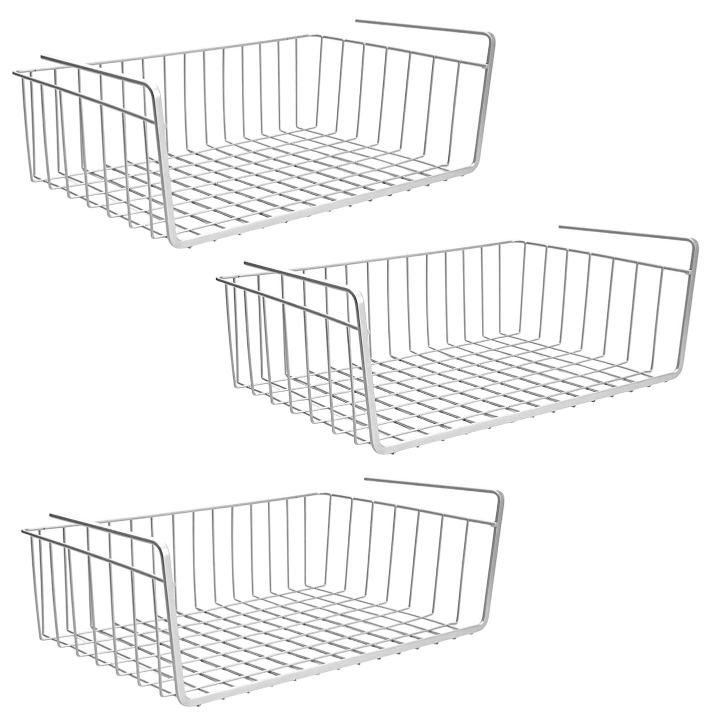 Go Hooked 16 Inch Undershelf Storage Basket Pack of 2 | Multipurpose Under Shelf Organizer | Hanging Wire Basket for Cabinet, Shelf, Pantry, Cupboard, Closet, Desk, and Bathroom (White)