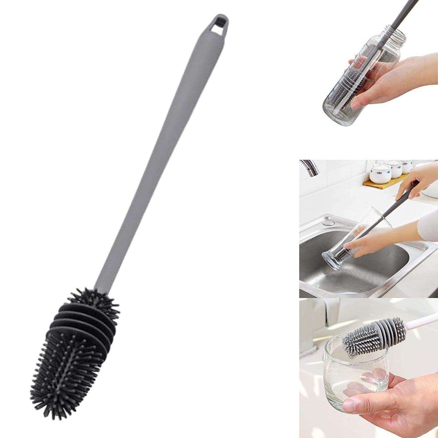 Sanivya Bottle Cleaning Brush Silicone Long Handle for Baby Bottle, Water Bottle, Containers, Vase and Glass, Bottle Cleaner for Home and Kitchen Accessories Item Products