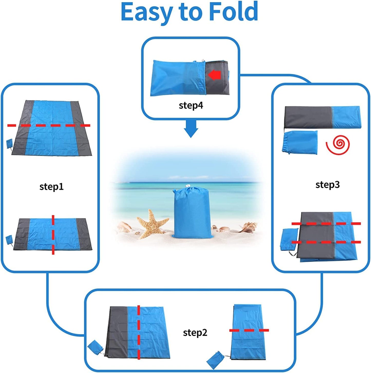 SEVEN SPACE Beach Blanket, Sandproof Beach Mat for 2-8 Adults Waterproof Quick Drying Outdoor Picnic Mat for Travel, Camping, Hiking