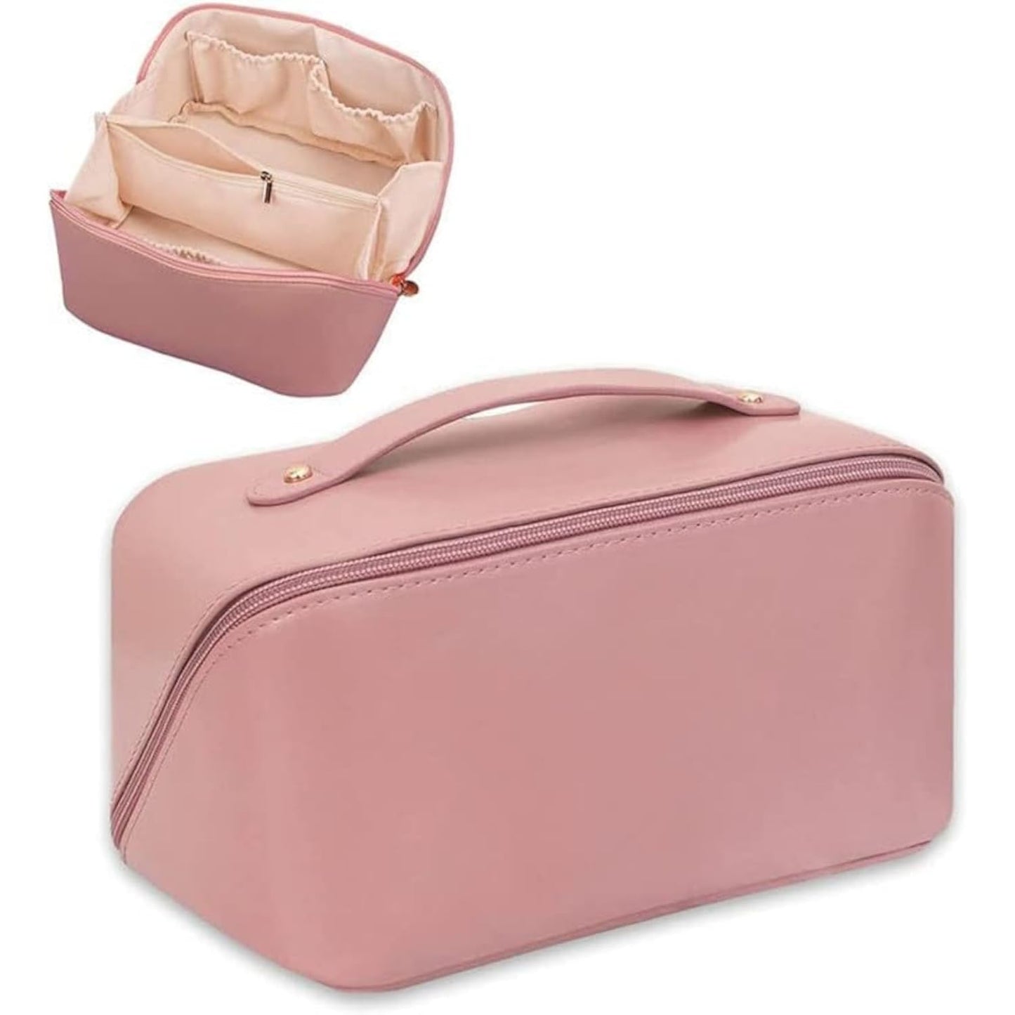 XIVUMN Large Capacity 12 Cms Cosmetic Bag, Women's Makeup Travel Bag Portable Leather Cosmetics Bag, Wide Opening Cosmetic/Makeup Organizer Bags(Pink)