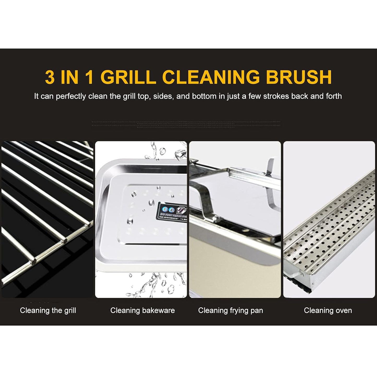 3 in 1 BBQ Cleaning Brush Grill Scraper Sponge Multifunction Barbecue Cleaner BBQ Cleaning Brush for Charcoal Porcelain Grill Tools Black-Layfoo