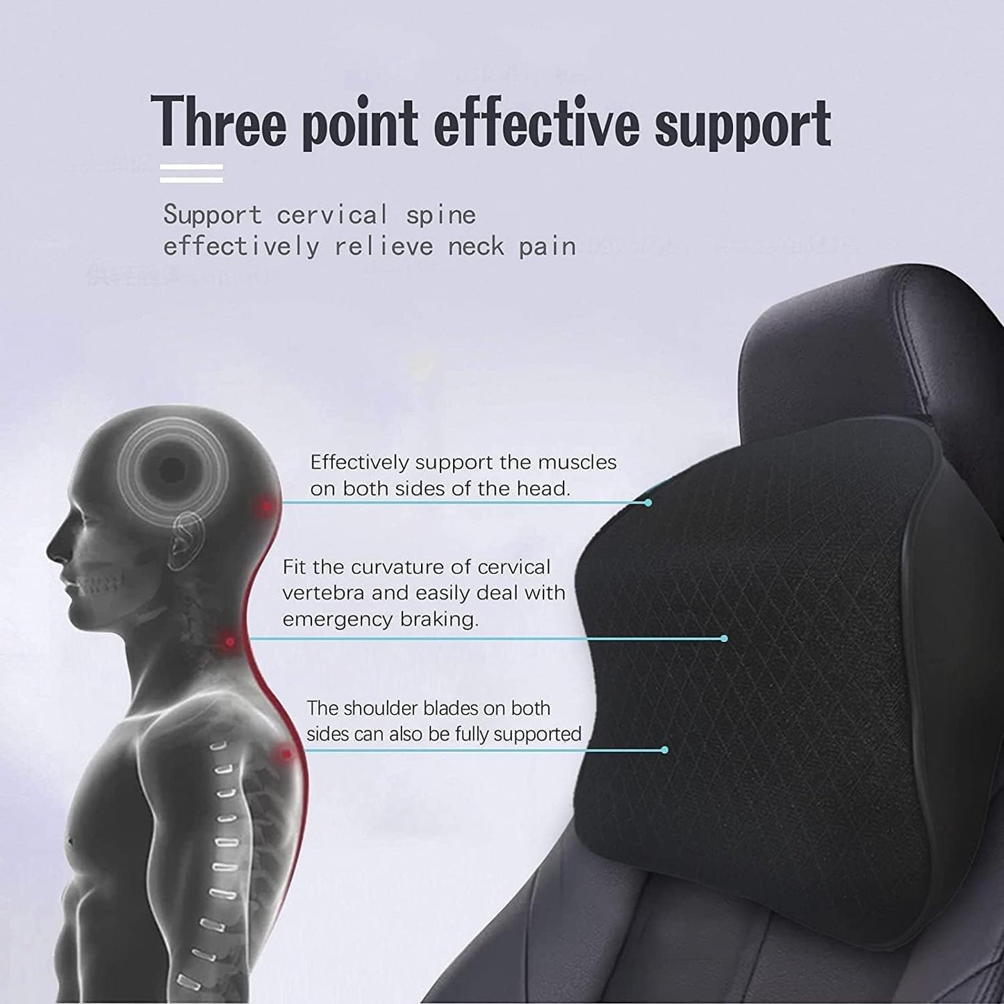 FLANXUS Car Seat Headrest Neck Rest Cushion Memory Foam Pillow Pillow With Breathable Removable Cover, Comfortable Ergonomic & Neck Pain Relief-Support Pack Of 2, Black