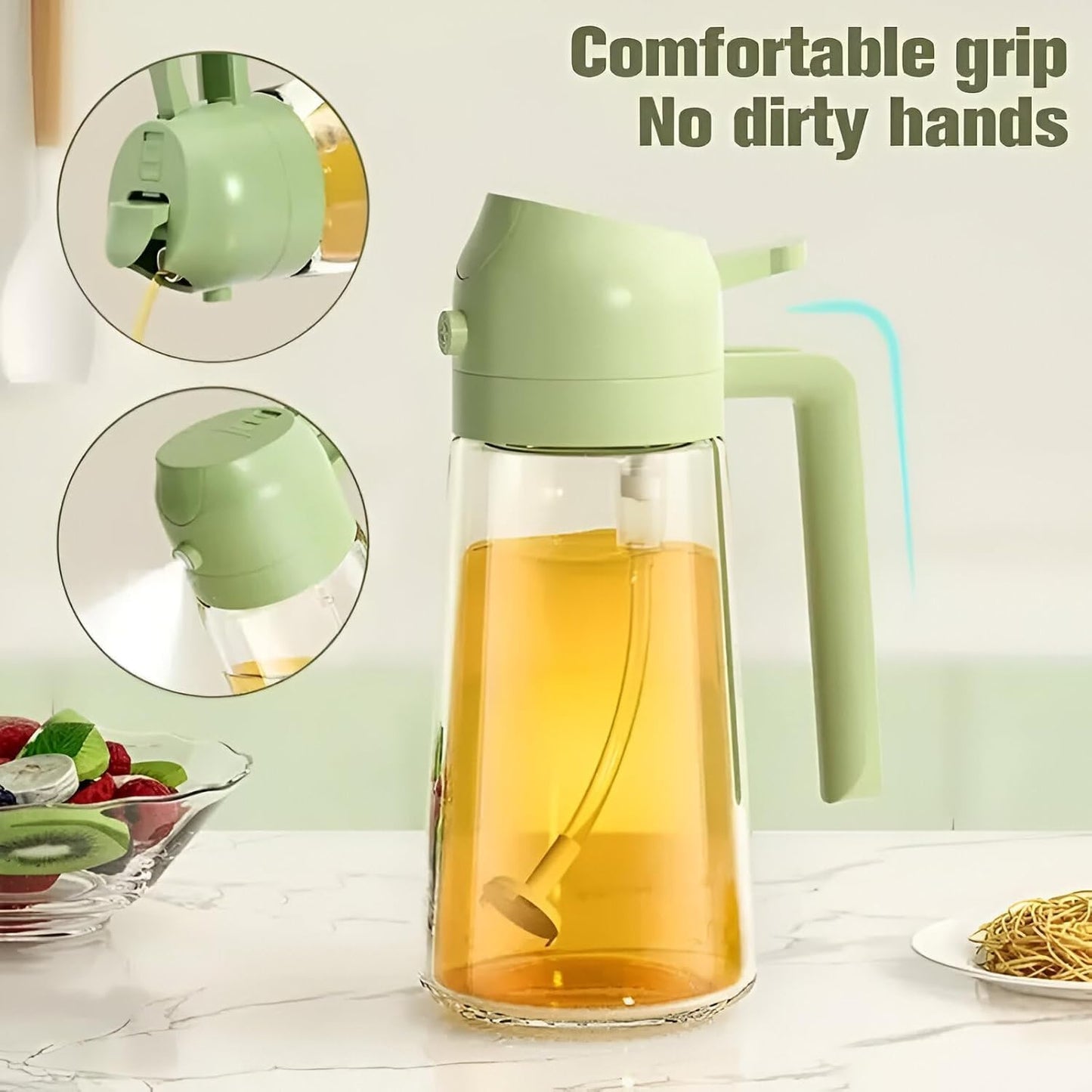 Zirvella Glass Oil Dispenser with Pouring Spout,2 in 1 Glass Oil Sprayer and Dispenser Bottle, Premium Nozzle, Multi Color oil dispenser for kitchen