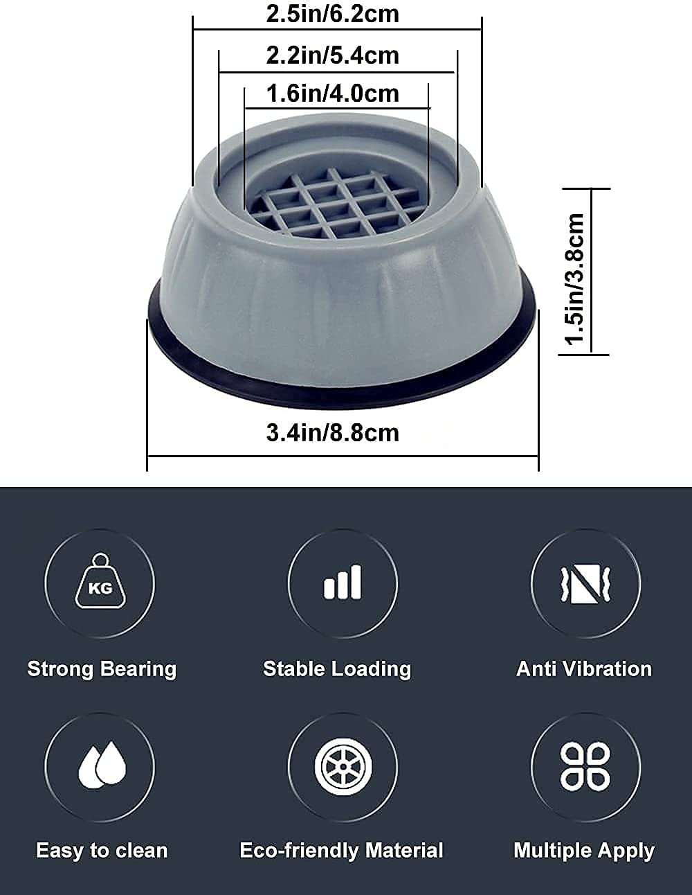 Dhruheer 4 PCs of Anti Vibration Washing Machine Pads Washer with Suction Cup || Anti Walk Pads Shock Absorber Furniture Lifting Base || Fridge Washing Machine Leveling Feet