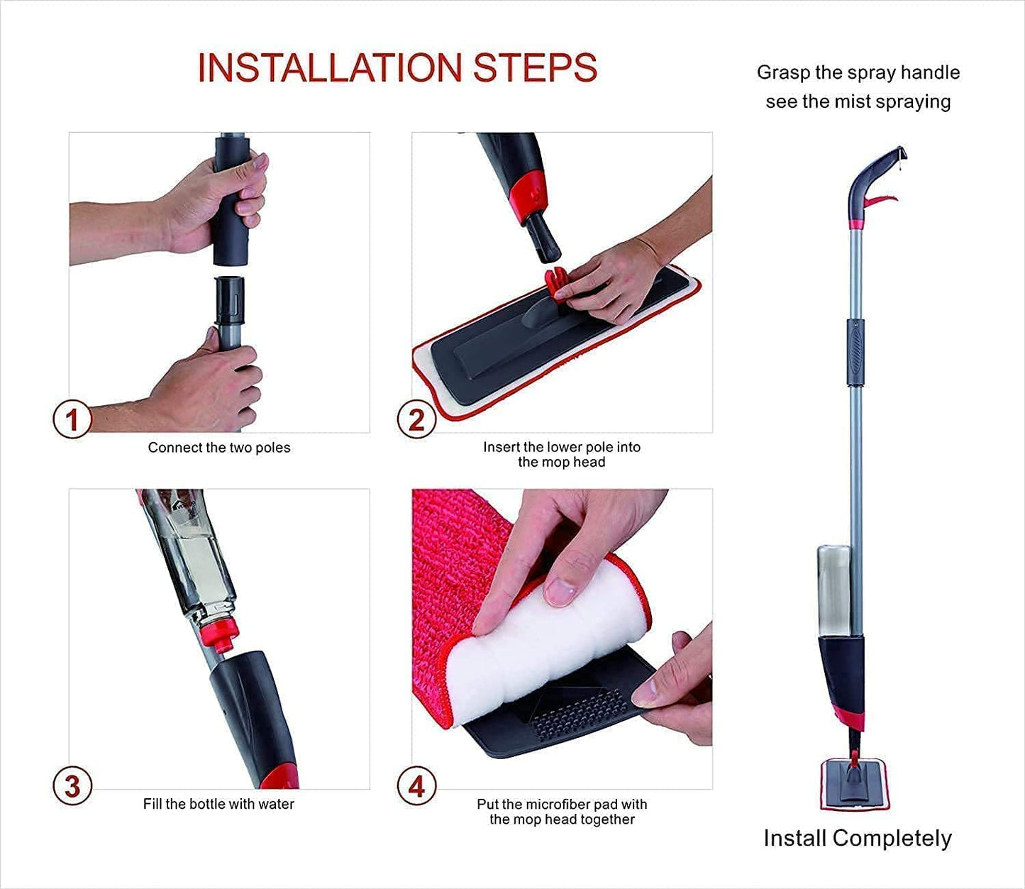 Jaini Enterprise Multifunctional Quick and Easy Stainless Steel Microfiber Floor Cleaning 360 Degree Spray Mop with Removable Washable Pad (G-Spray mop) (7.6 X 10.2 X 12.7 Cm)