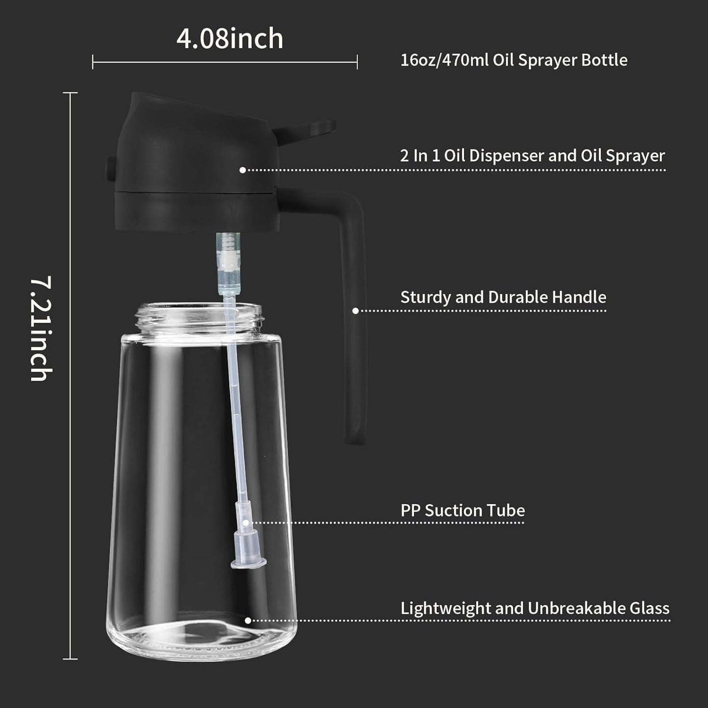 Zirvella Glass Oil Dispenser with Pouring Spout,2 in 1 Glass Oil Sprayer and Dispenser Bottle, Premium Nozzle, Multi Color oil dispenser for kitchen