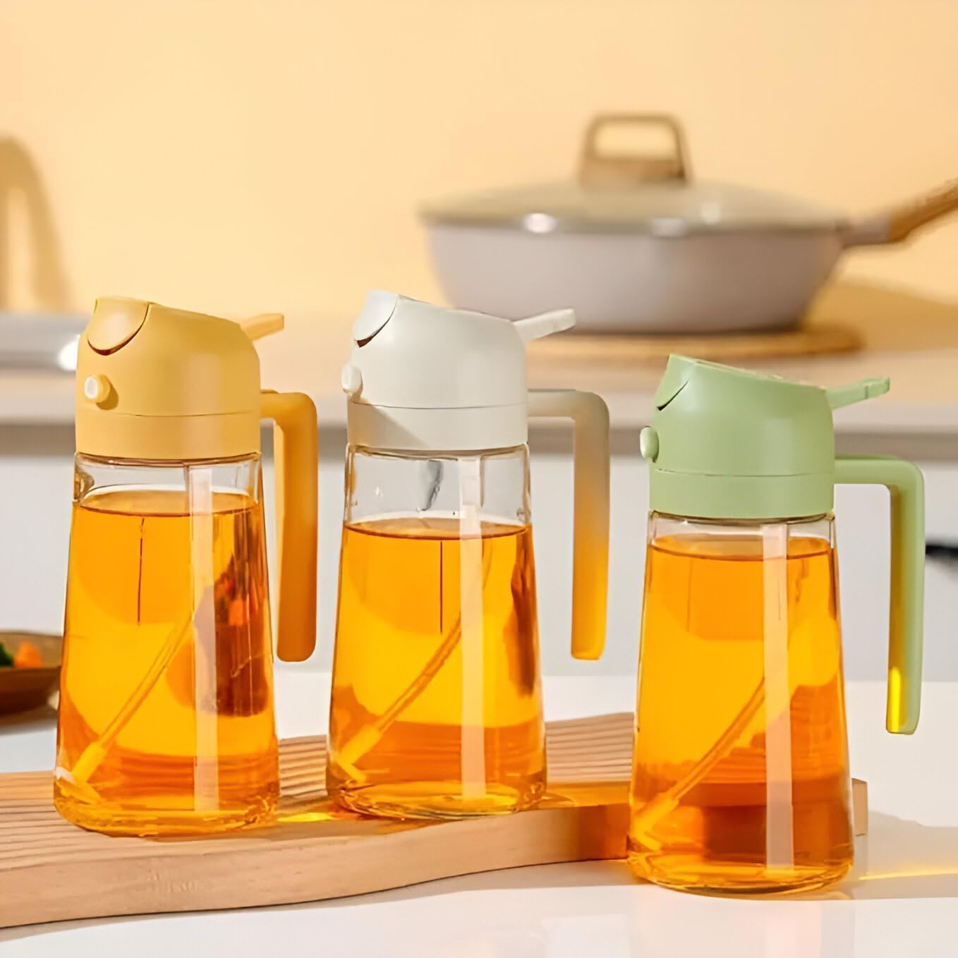 Zirvella Glass Oil Dispenser with Pouring Spout,2 in 1 Glass Oil Sprayer and Dispenser Bottle, Premium Nozzle, Multi Color oil dispenser for kitchen