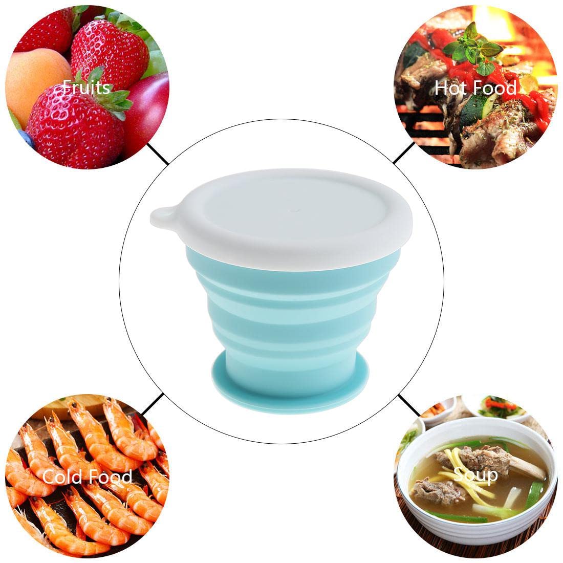 Baskety Silicone Collapsible Travel Cup - Silicone Folding Camping Cup with Lids - Expandable Drinking Cup Set - BPA Free, Portable, Graduated