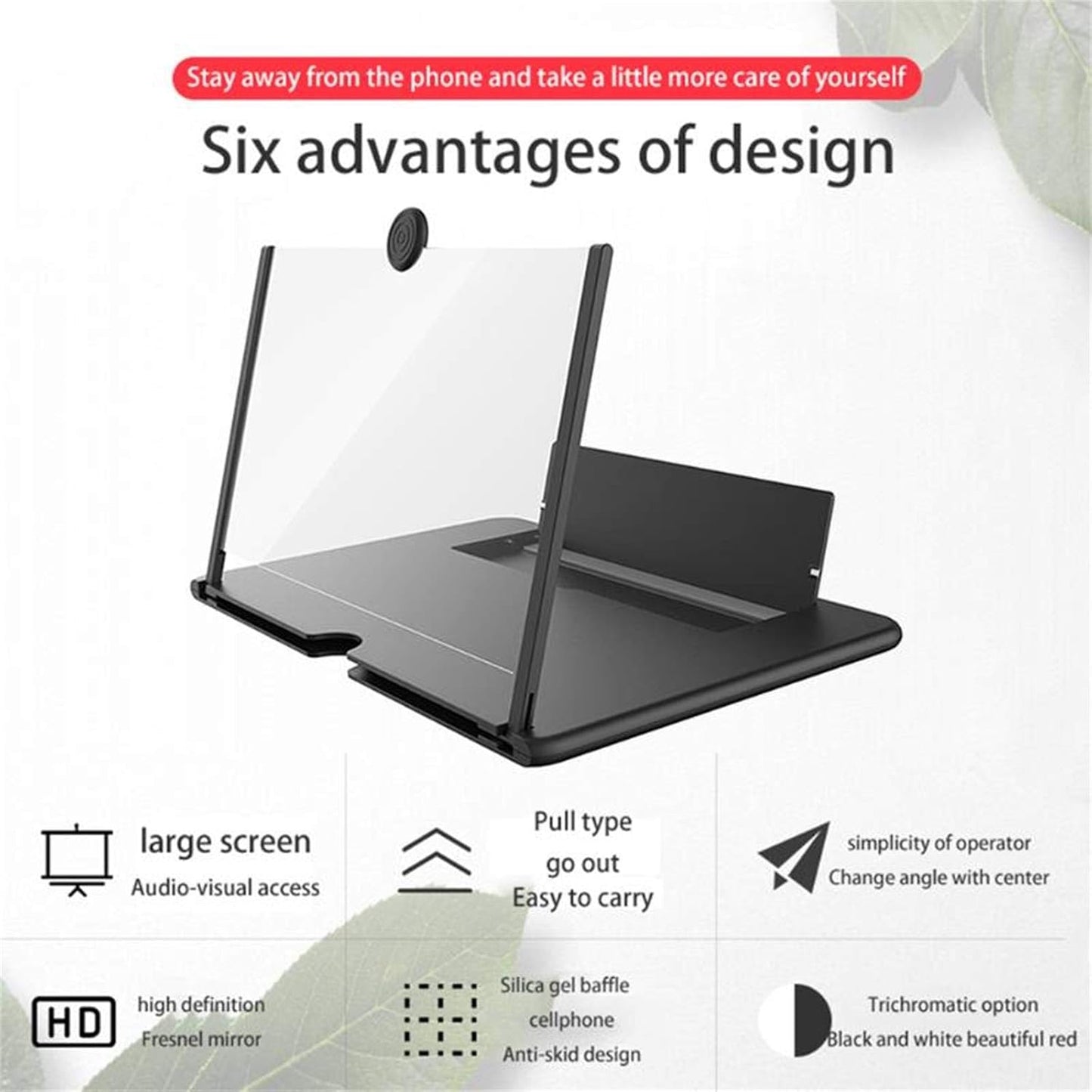 STEBRUAM 12'' Screen Magnifier,3D Thin Mobile Phone Amplifier for watching Movie Videos Foldable Screen,3X Magnification for All Smartphones(Black)