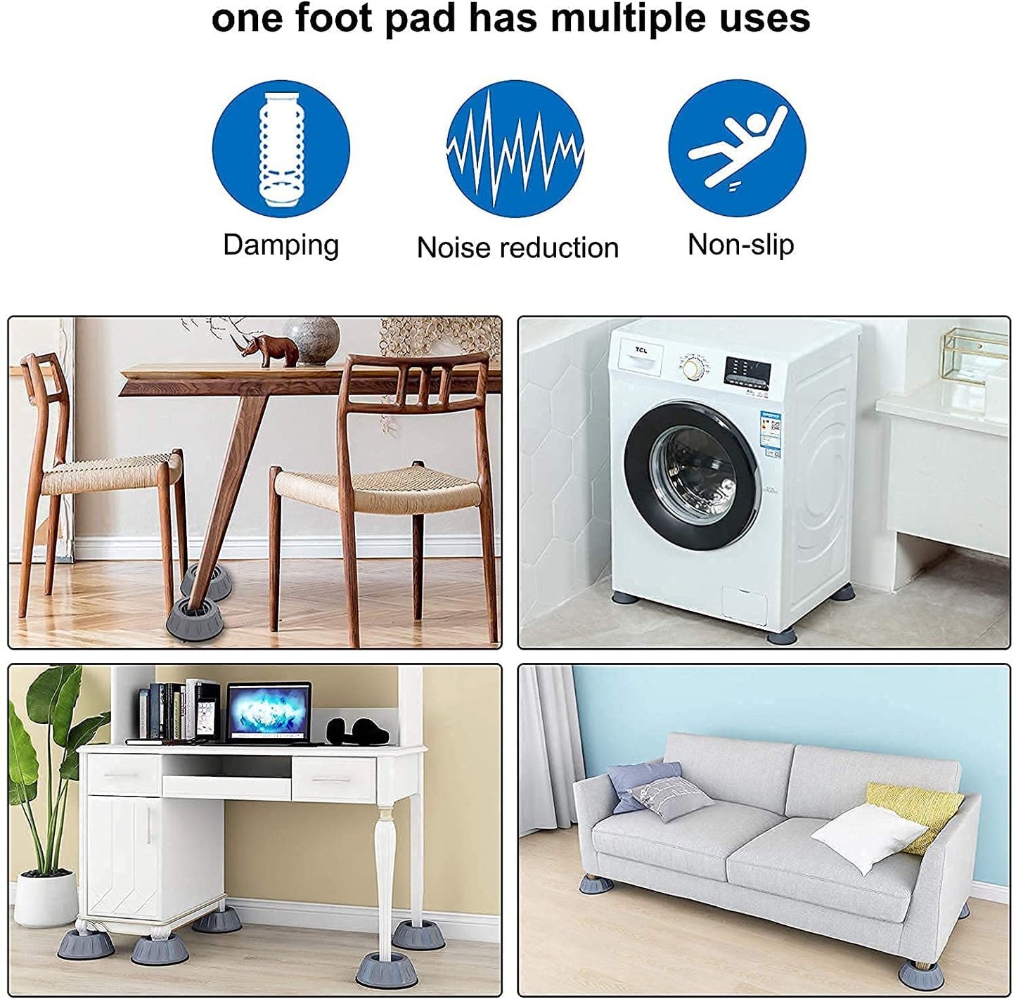 Dhruheer 4 PCs of Anti Vibration Washing Machine Pads Washer with Suction Cup || Anti Walk Pads Shock Absorber Furniture Lifting Base || Fridge Washing Machine Leveling Feet