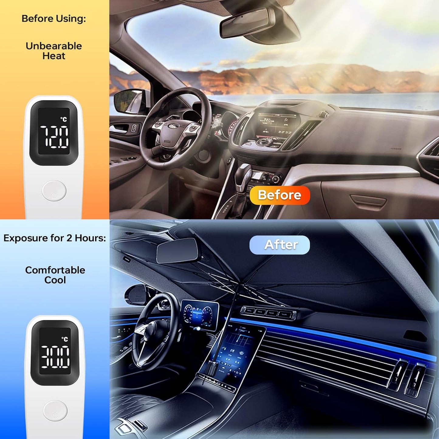 COSTAR Car Sun Shade Protector, Foldable Windshield Insulation Car Sun Shade for UV Protection Reflective Sunblocker Car Accessories for SUV, Hatchback, Sedan (Medium Size)