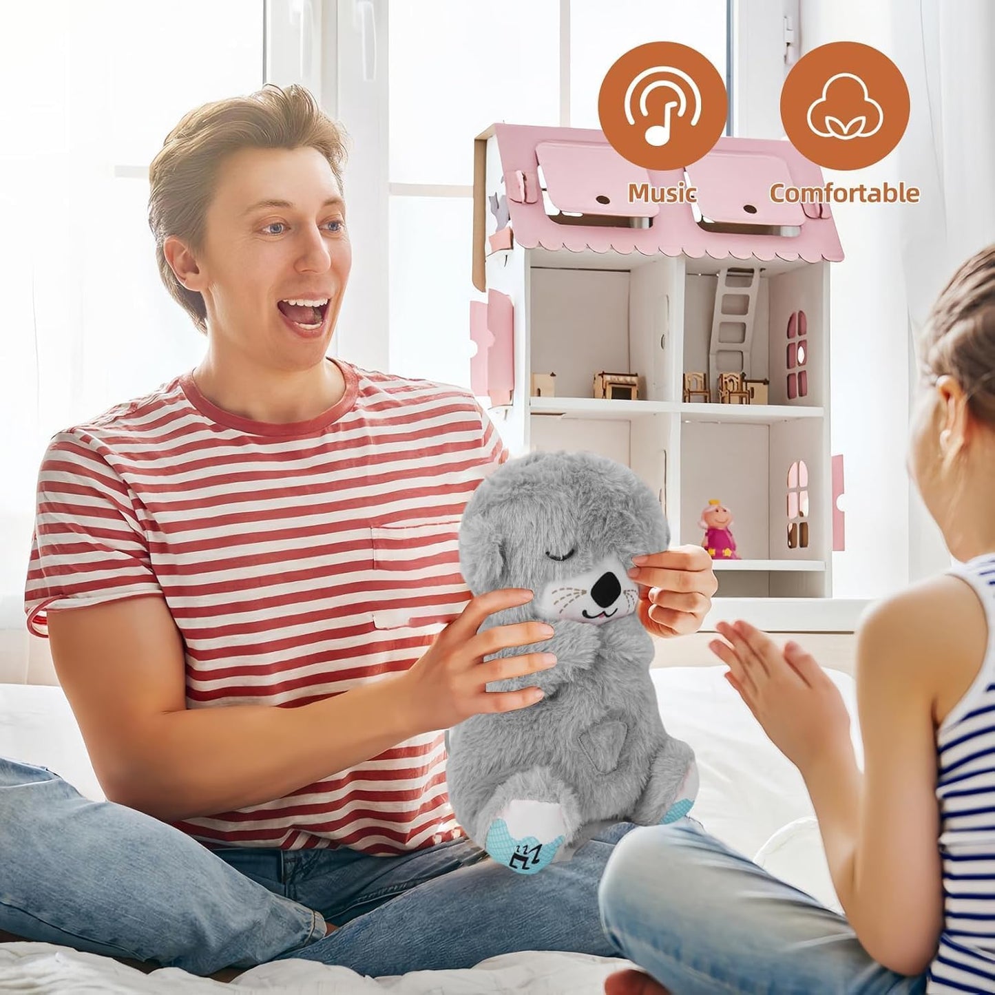 kidsferry Breathing Teddy Bear with Light Otter Glowing Music for Baby Sensory Sleep Lights Rhythmic Simulation Plush for Babies Kids Soothing Sound and Decor Item Specially for Valentine Gift