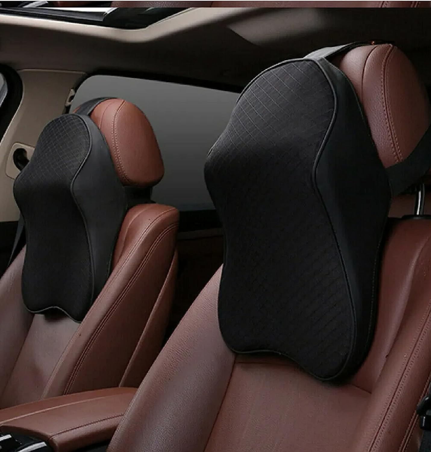 FLANXUS Car Seat Headrest Neck Rest Cushion Memory Foam Pillow Pillow With Breathable Removable Cover, Comfortable Ergonomic & Neck Pain Relief-Support Pack Of 2, Black