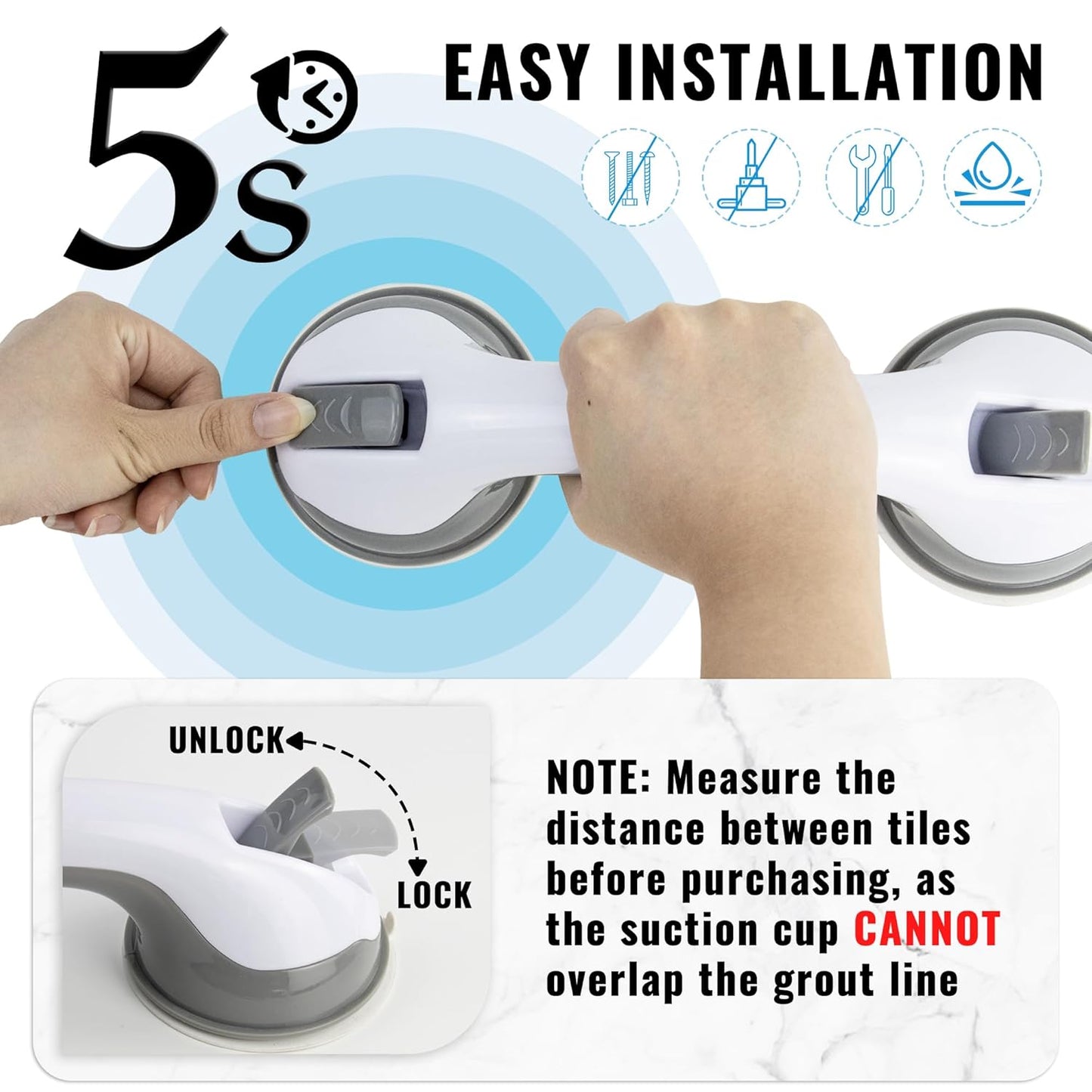 GUEDIAO Shower Grab Bars Suction for Seniors, 2 Pack Grab Bars for Bathtubs and Showers, Shower Handles for Elderly, Handicap Grab Bars for Toilet Tiles Glass