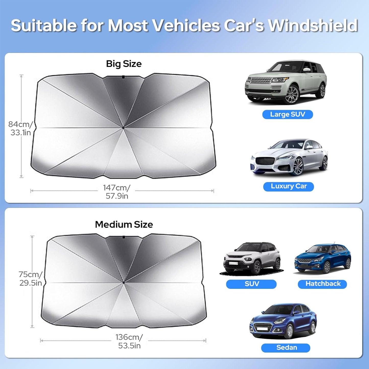 COSTAR Car Sun Shade Protector, Foldable Windshield Insulation Car Sun Shade for UV Protection Reflective Sunblocker Car Accessories for SUV, Hatchback, Sedan (Medium Size)