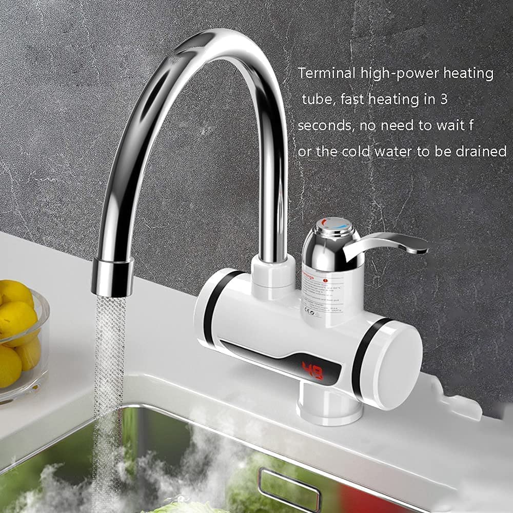 Water Heater & Tankless Electric Fast Water Heating Tap Instant Hot Faucet Kitchen Electric Tap Faucet LED Electric Head Water Heaters For Home Kitchen (3000W)