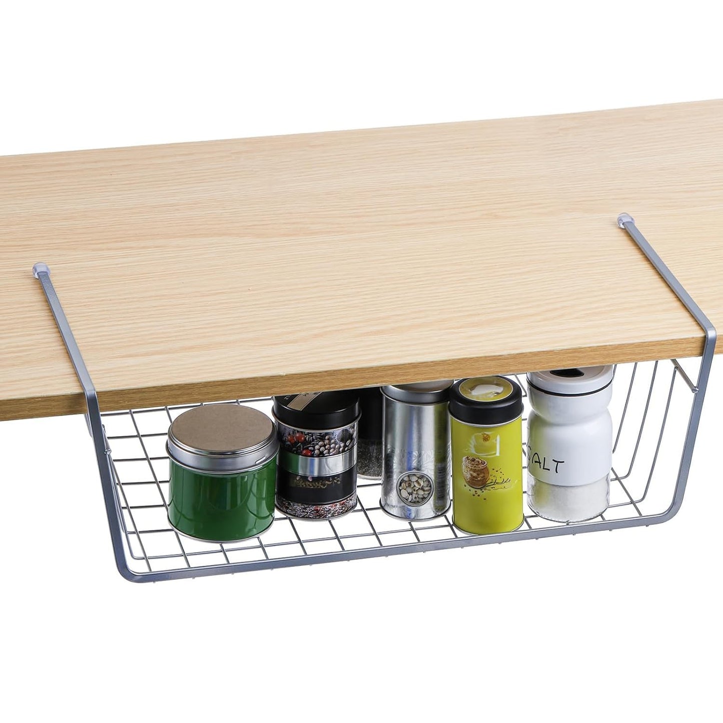 Go Hooked 16 Inch Undershelf Storage Basket Pack of 2 | Multipurpose Under Shelf Organizer | Hanging Wire Basket for Cabinet, Shelf, Pantry, Cupboard, Closet, Desk, and Bathroom (White)