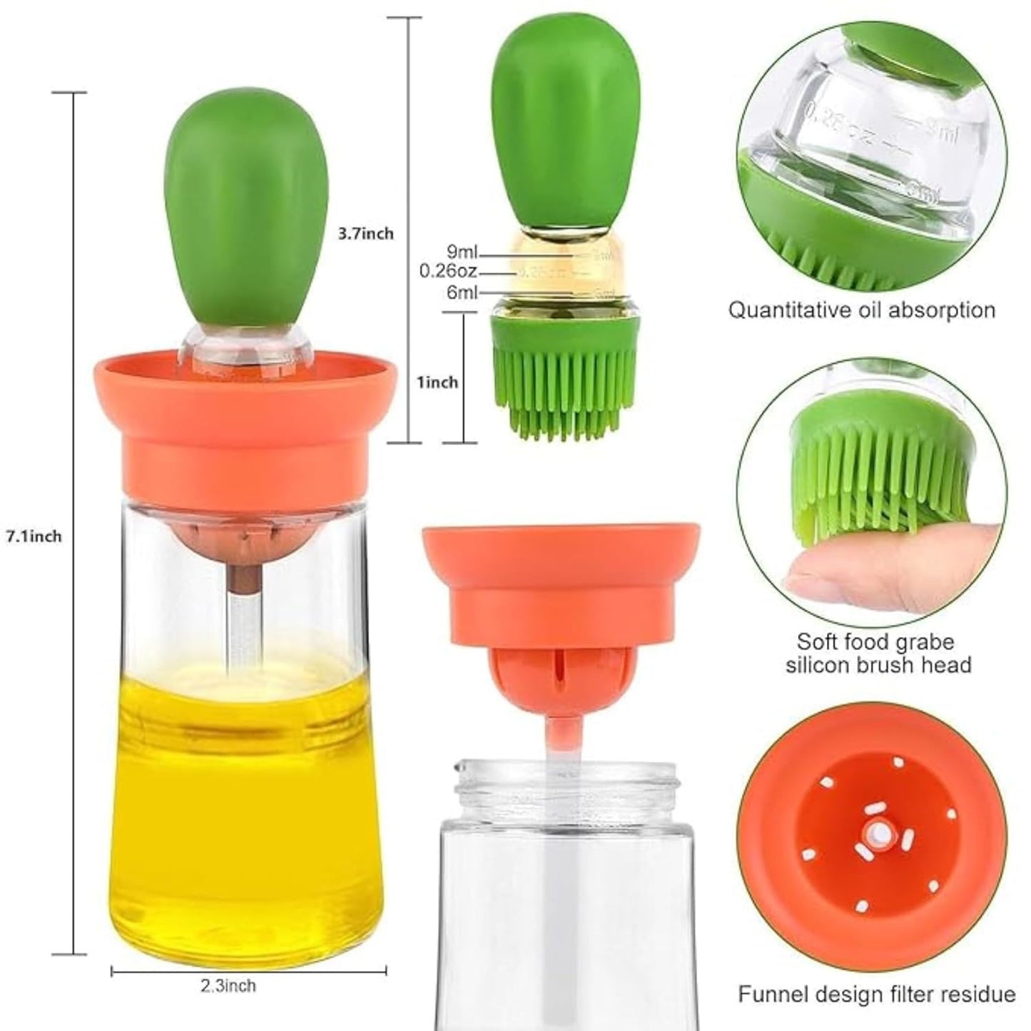 Patel's Kitchen 2in 1 Glass Olive Oil Dispenser Bottle With Silicone Brush Droper Silicone Dropper Measuring Oil Dispenser Bottle for Kitchen Cooking Baking and BBQ Red (180 ml)