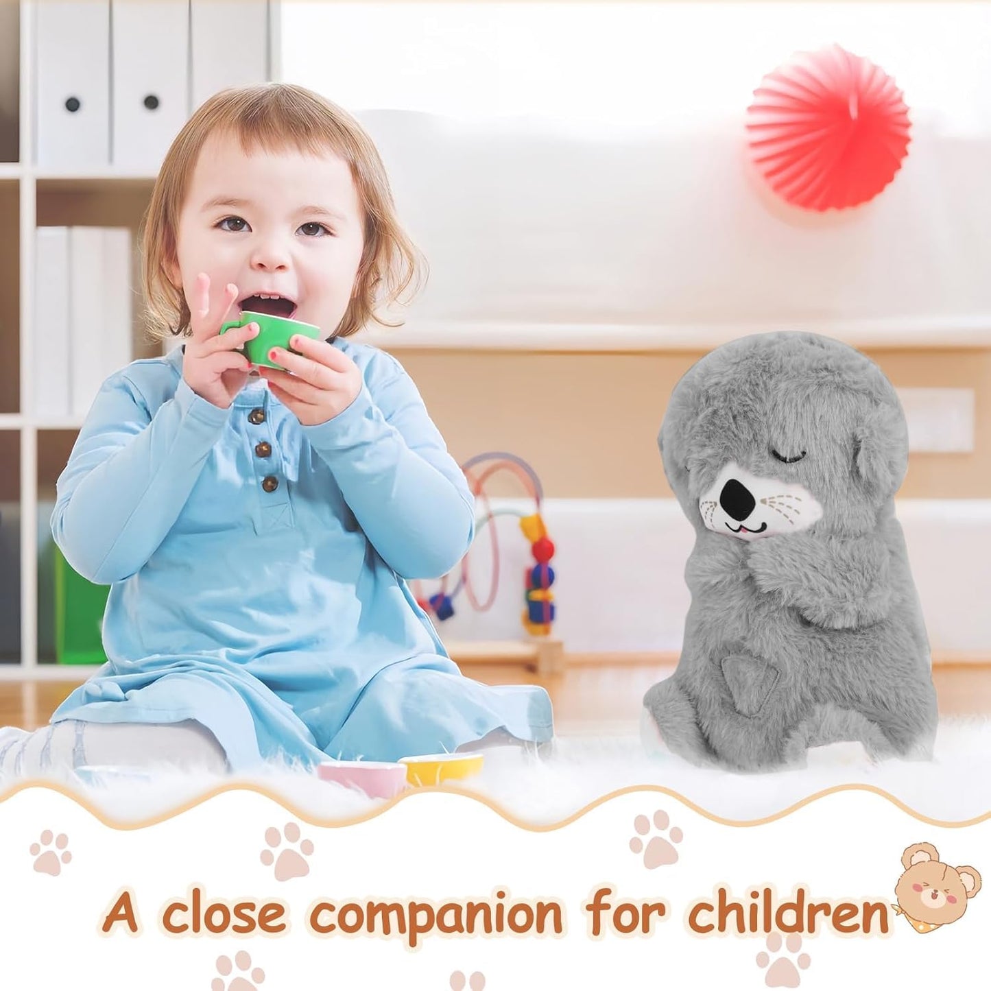 kidsferry Breathing Teddy Bear with Light Otter Glowing Music for Baby Sensory Sleep Lights Rhythmic Simulation Plush for Babies Kids Soothing Sound and Decor Item Specially for Valentine Gift