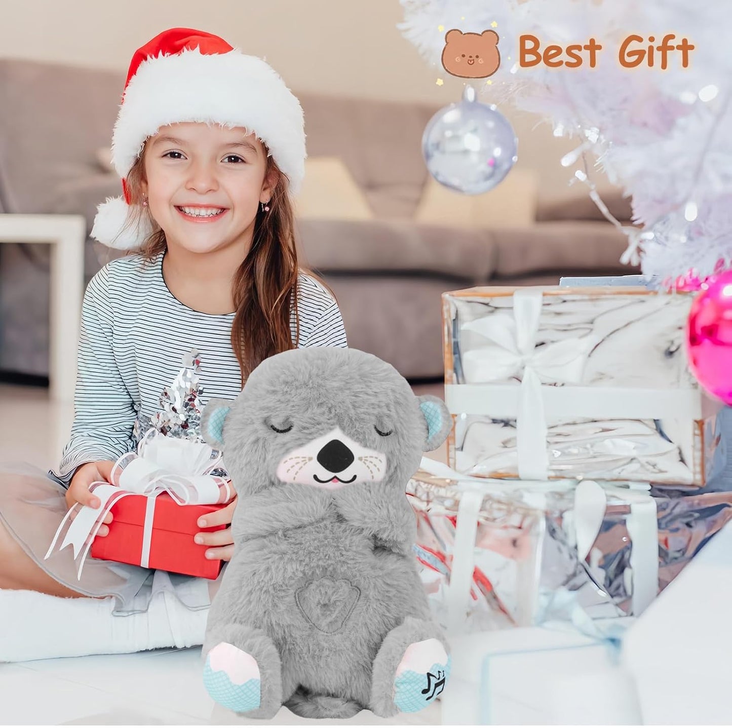 kidsferry Breathing Teddy Bear with Light Otter Glowing Music for Baby Sensory Sleep Lights Rhythmic Simulation Plush for Babies Kids Soothing Sound and Decor Item Specially for Valentine Gift