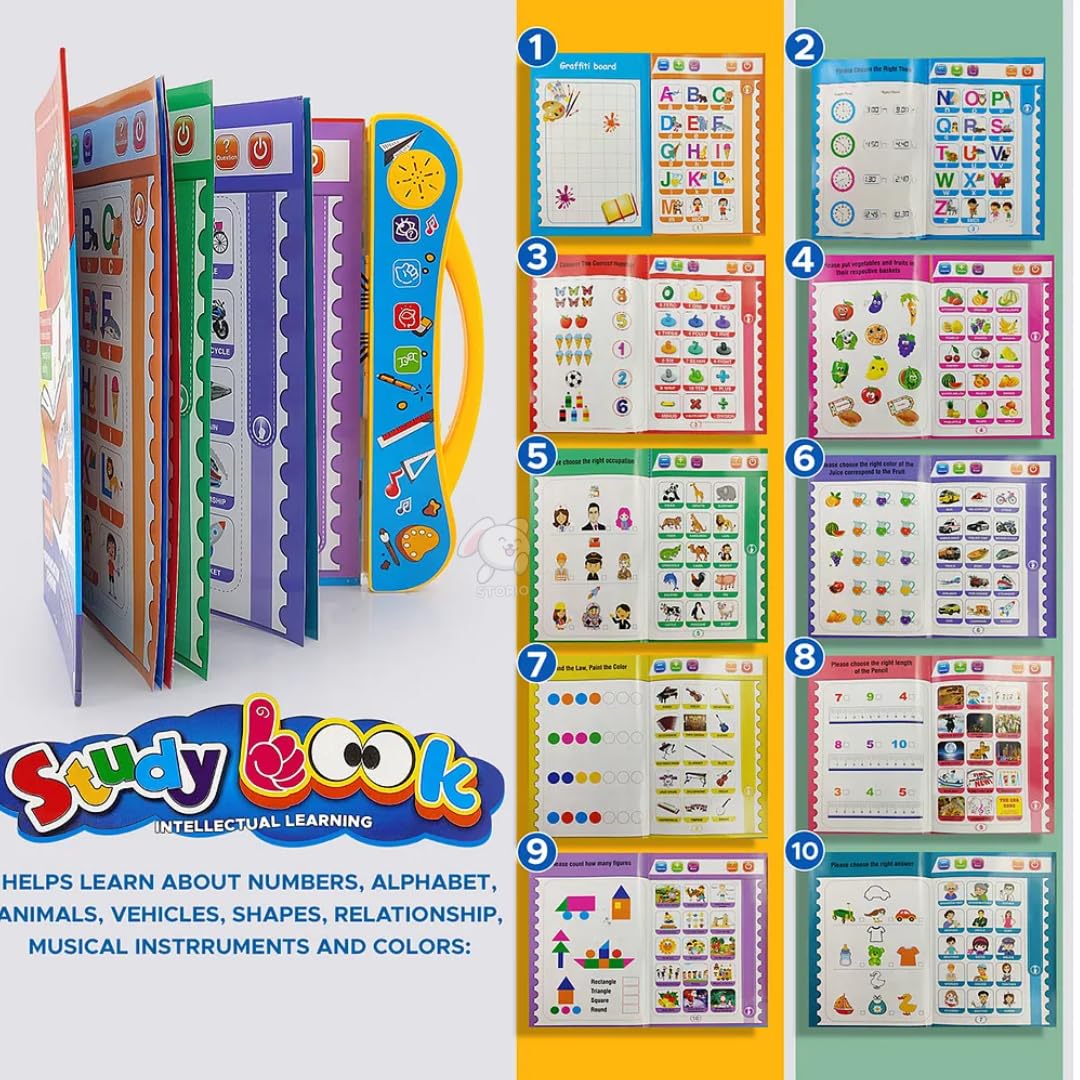 Storio Intelligence Book Sound Book Learning Cards for Children,English Letters & Words Language_Skills Learning Book,Fun Educational Toys. Activities with Numbers, Shapes Learning Book for Toddlers