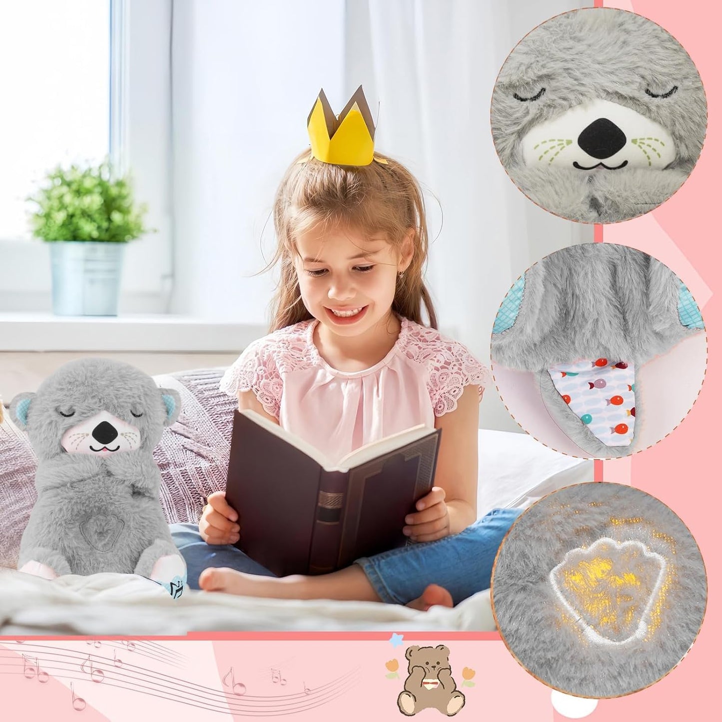 kidsferry Breathing Teddy Bear with Light Otter Glowing Music for Baby Sensory Sleep Lights Rhythmic Simulation Plush for Babies Kids Soothing Sound and Decor Item Specially for Valentine Gift